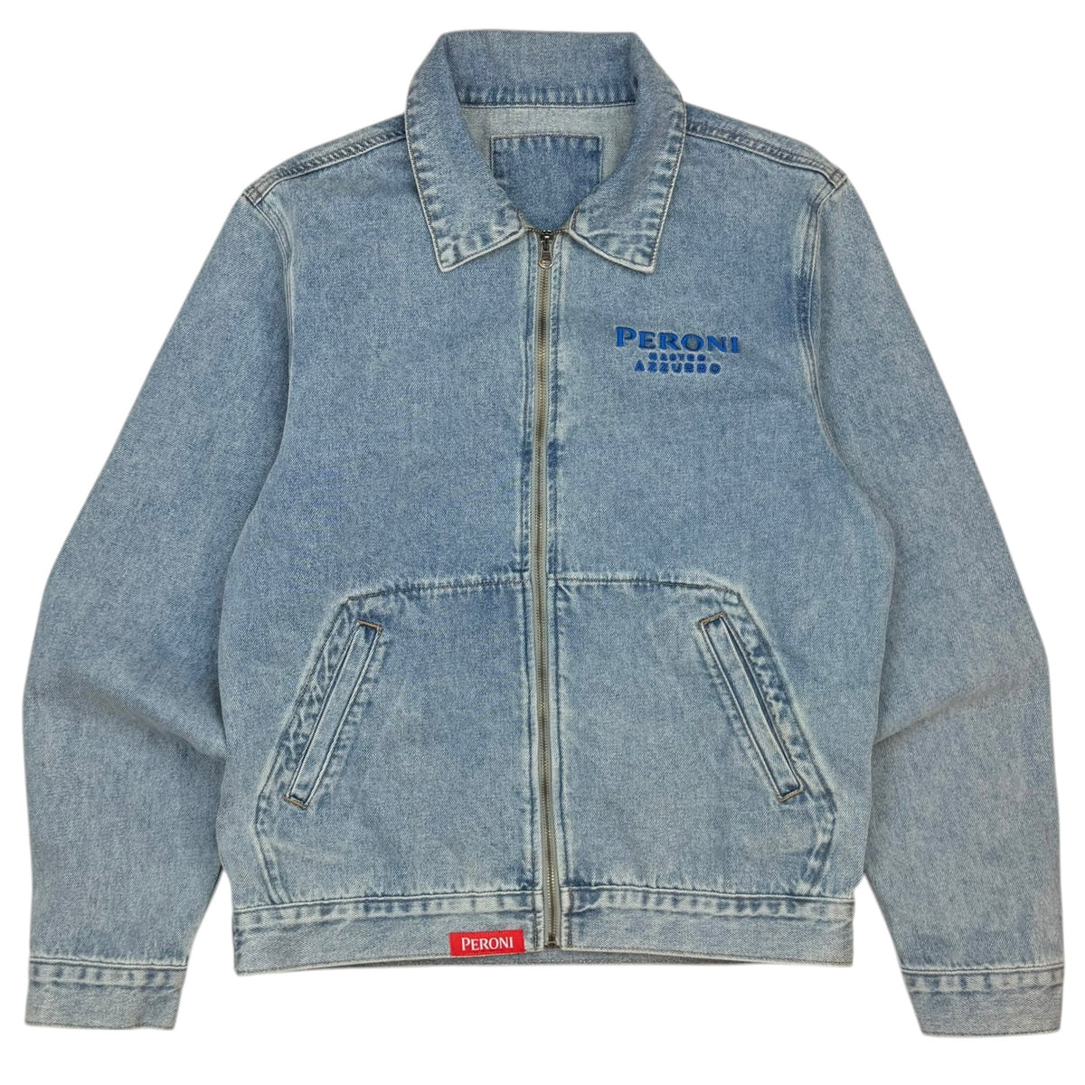 Peroni Nastro Azzurro Zip Up Denim Jacket Blue