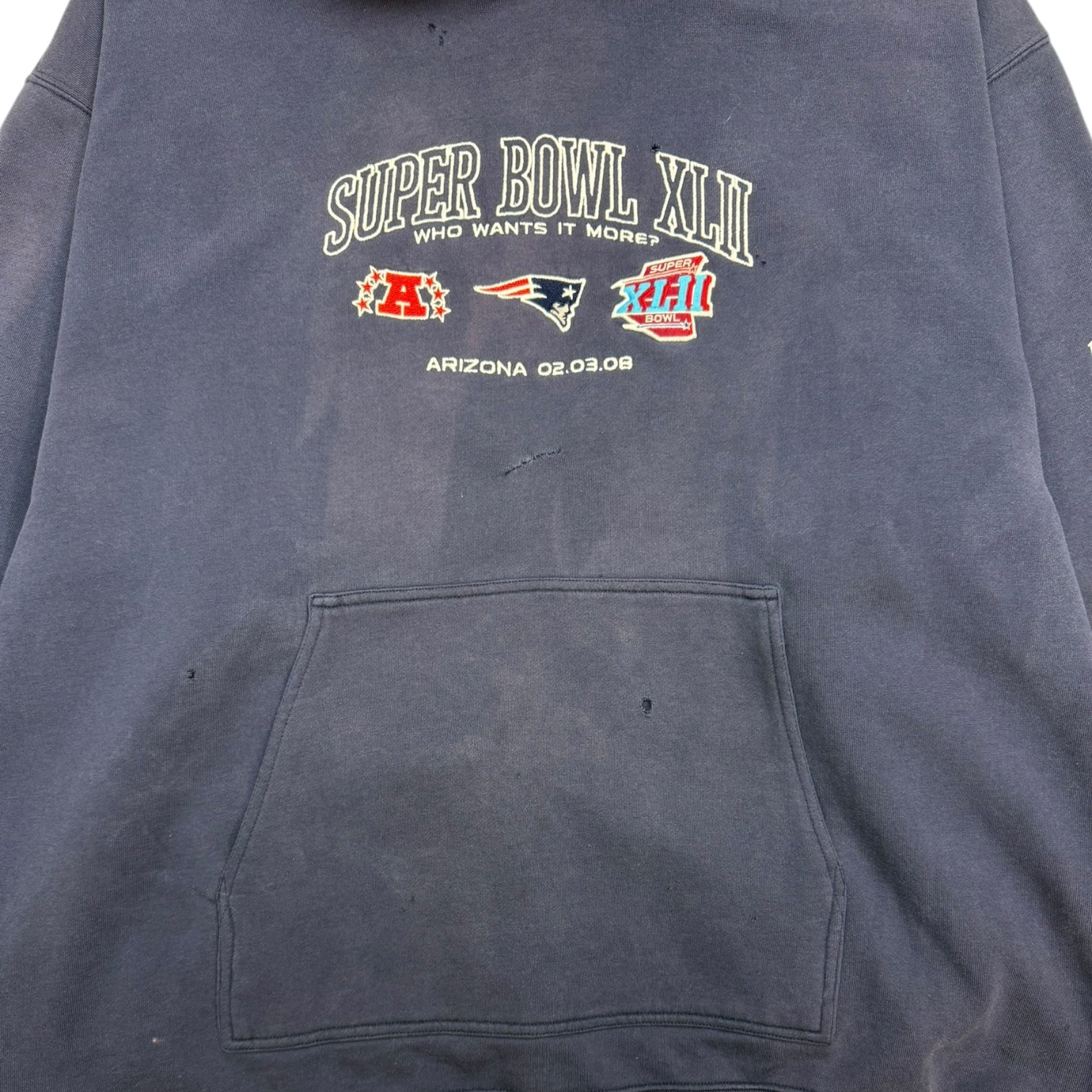 Vintage New England Patriots Super Bowl Hoodie Washed Navy