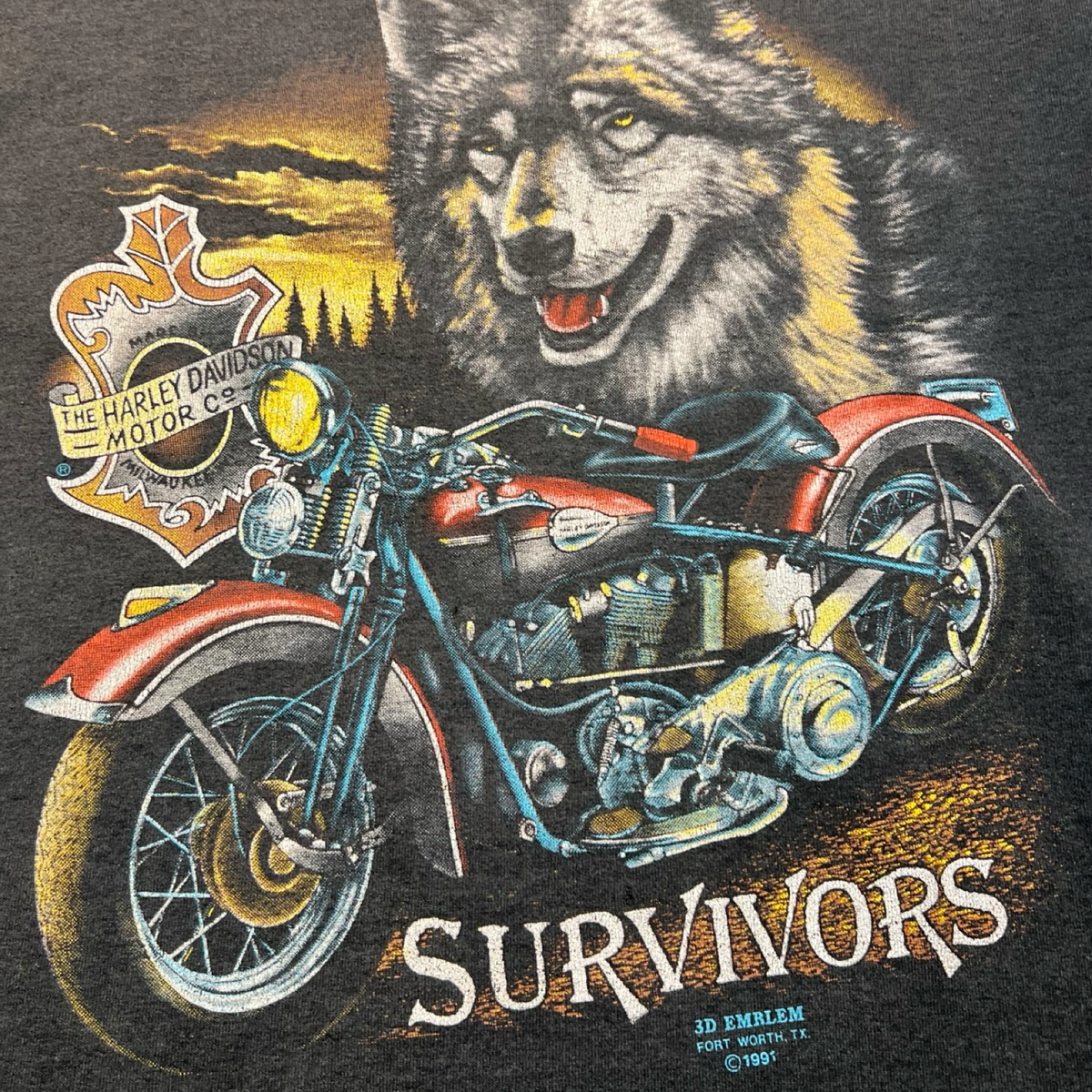 1991 Harley Davidson 3D Emblem “Survivors” Tee
