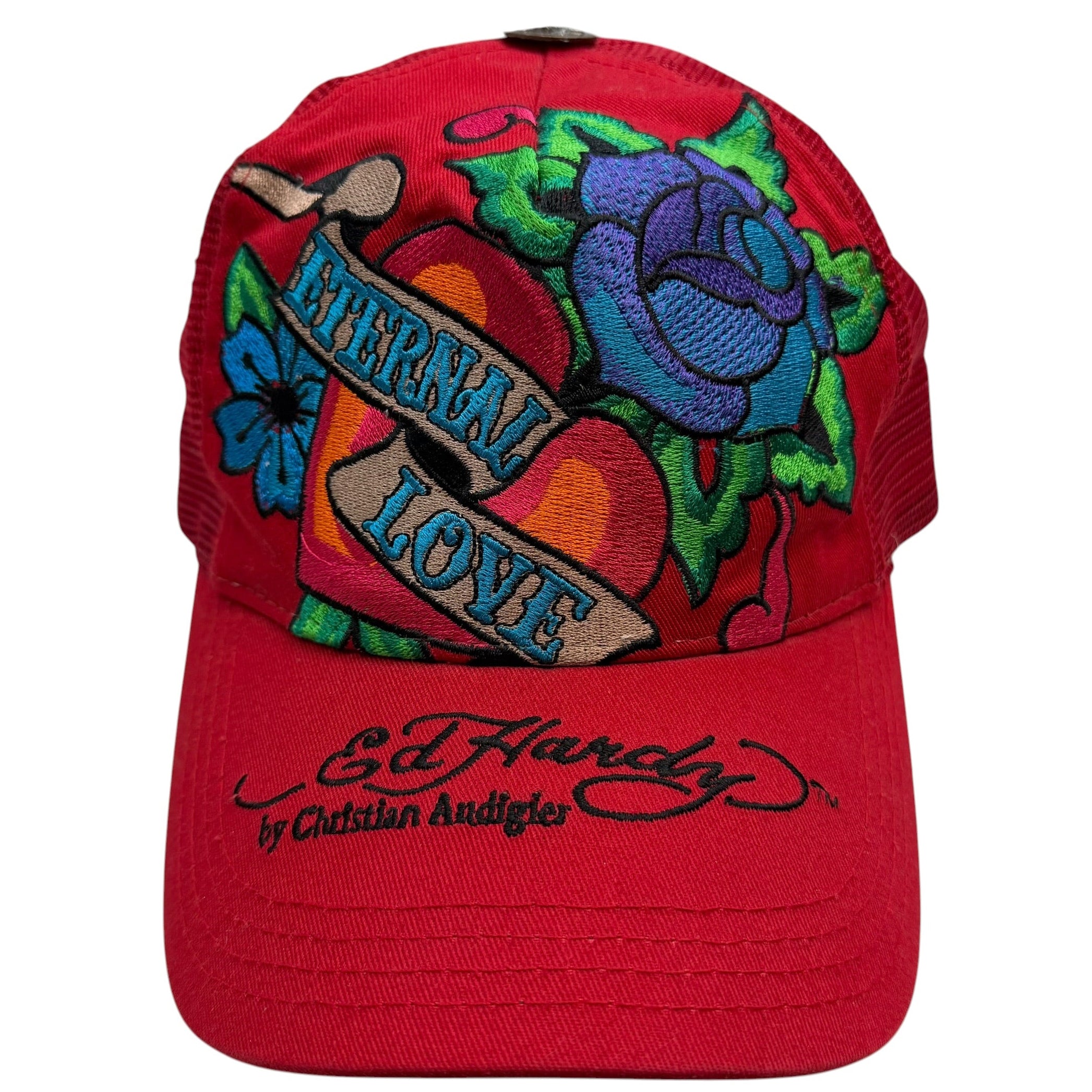 Vintage Ed Hardy By Cristian Audigier Embroidered Snapback Red