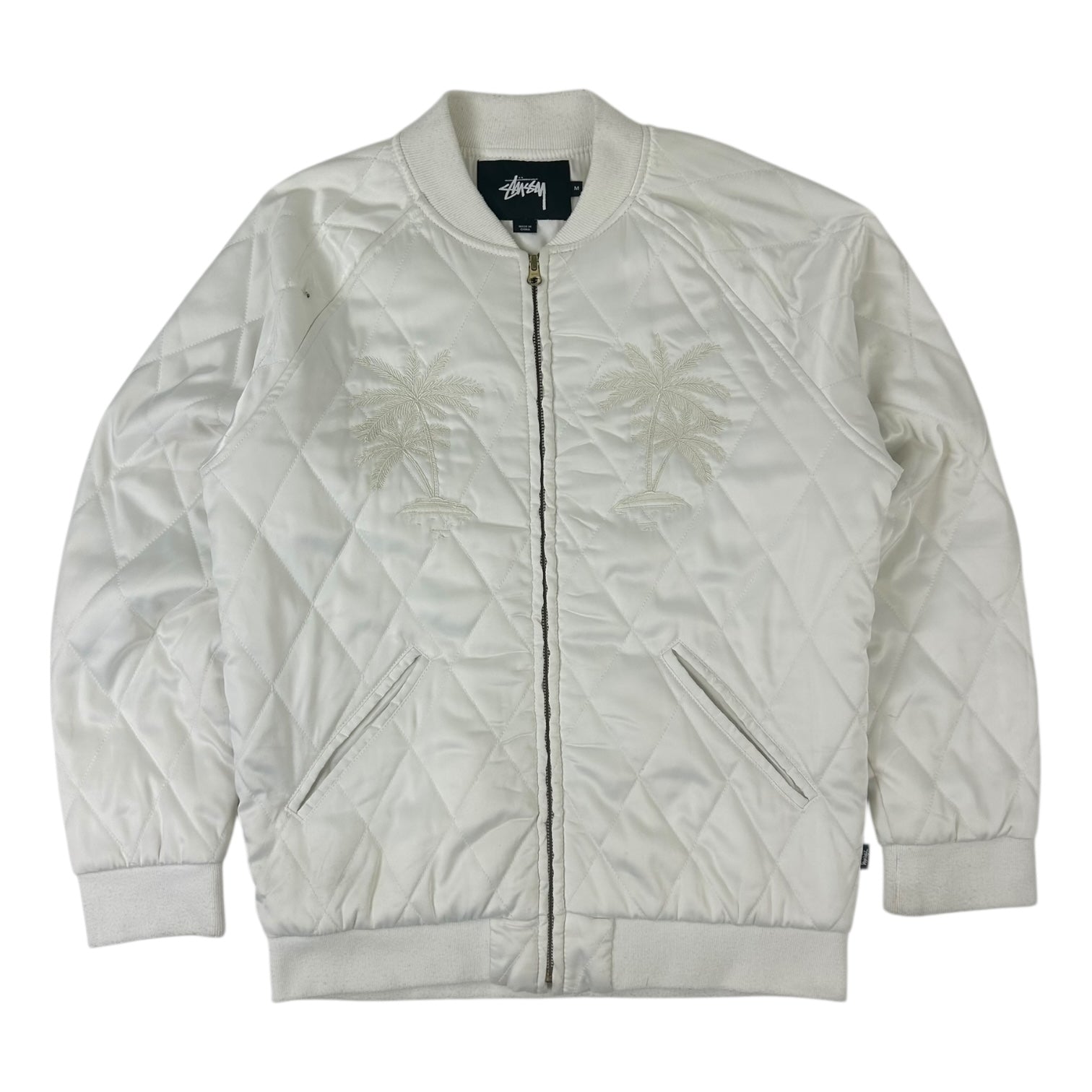 Stussy Quilted Palm Tree Bomber Jacket White