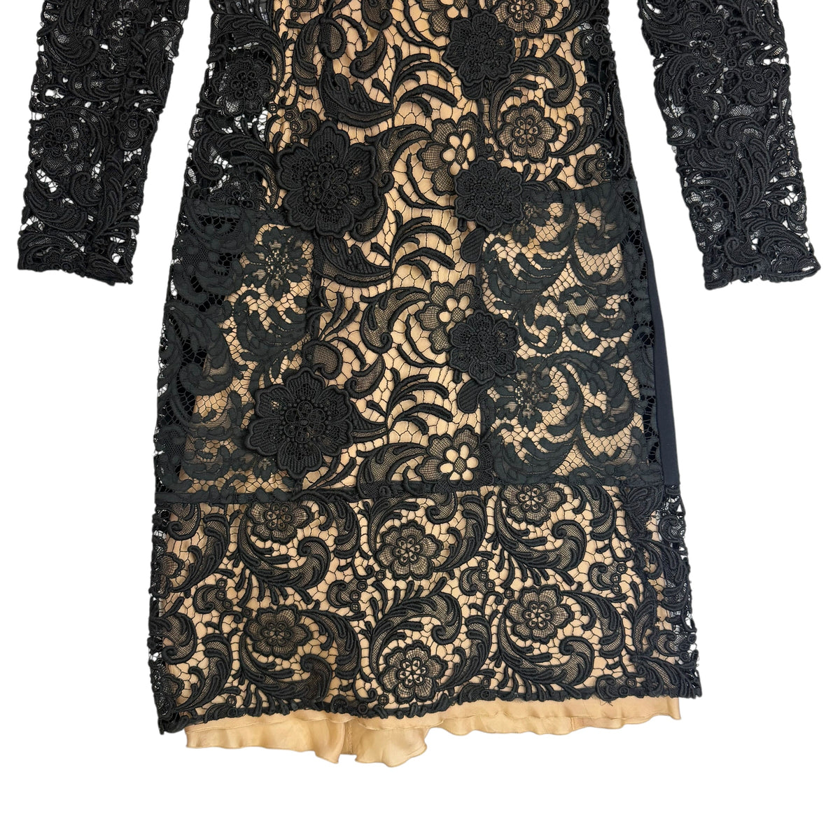 (W) FW08 Prada Floral Lace Sheath Nude Lining Dress Black