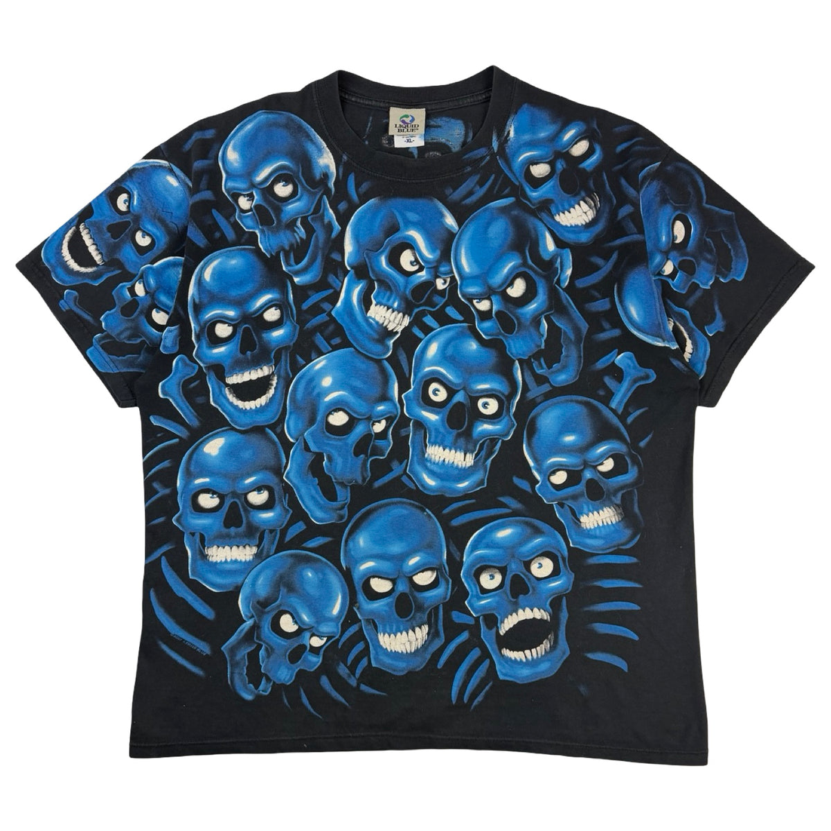 2001 Liquid Blue AOP Skull Pile T-Shirt Black/Blue