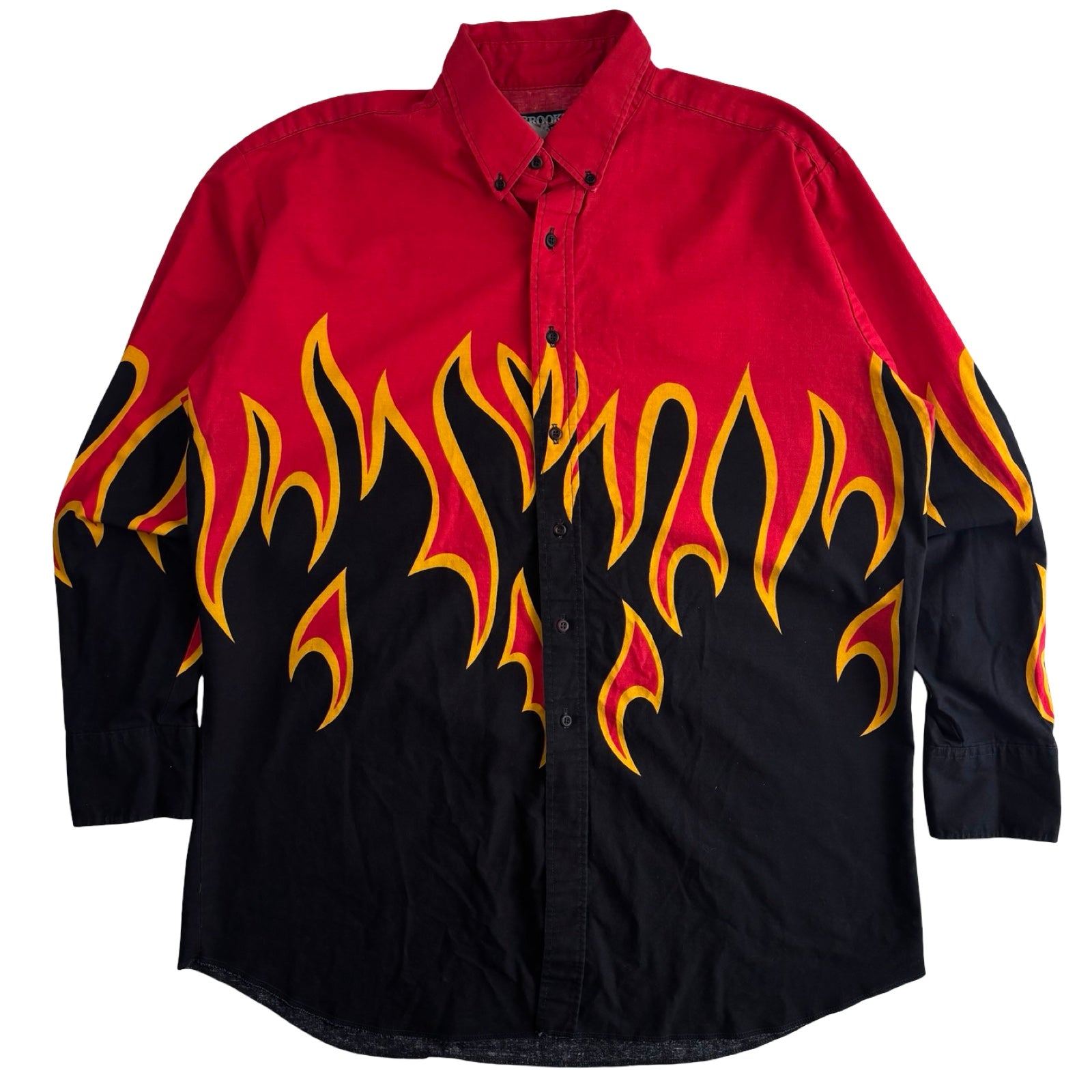 Vintage Brooks & Dunn Flame Pattern Western Button-Up Red