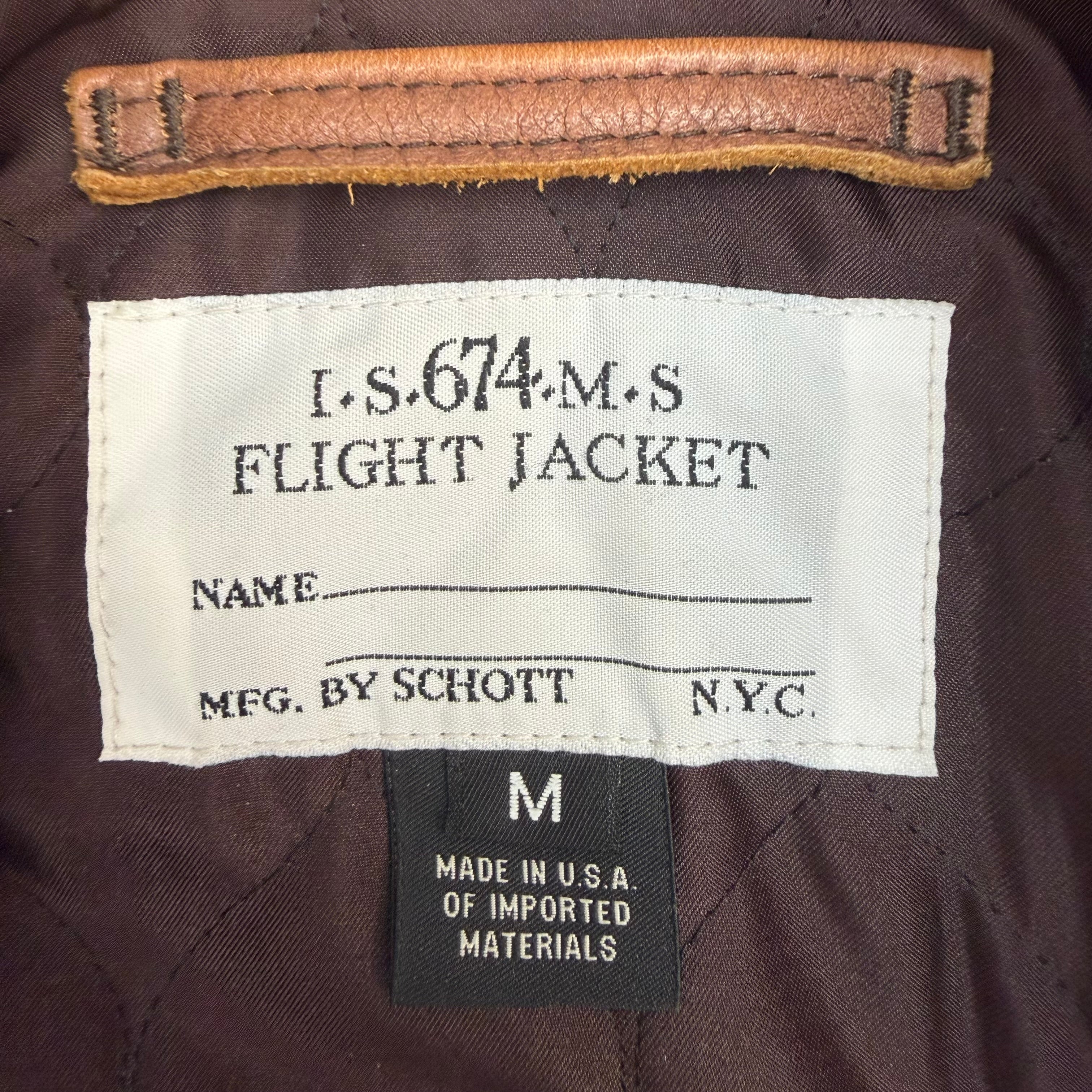 Schott Naked Buffalo Leather Flight Bomber Jacket Brown