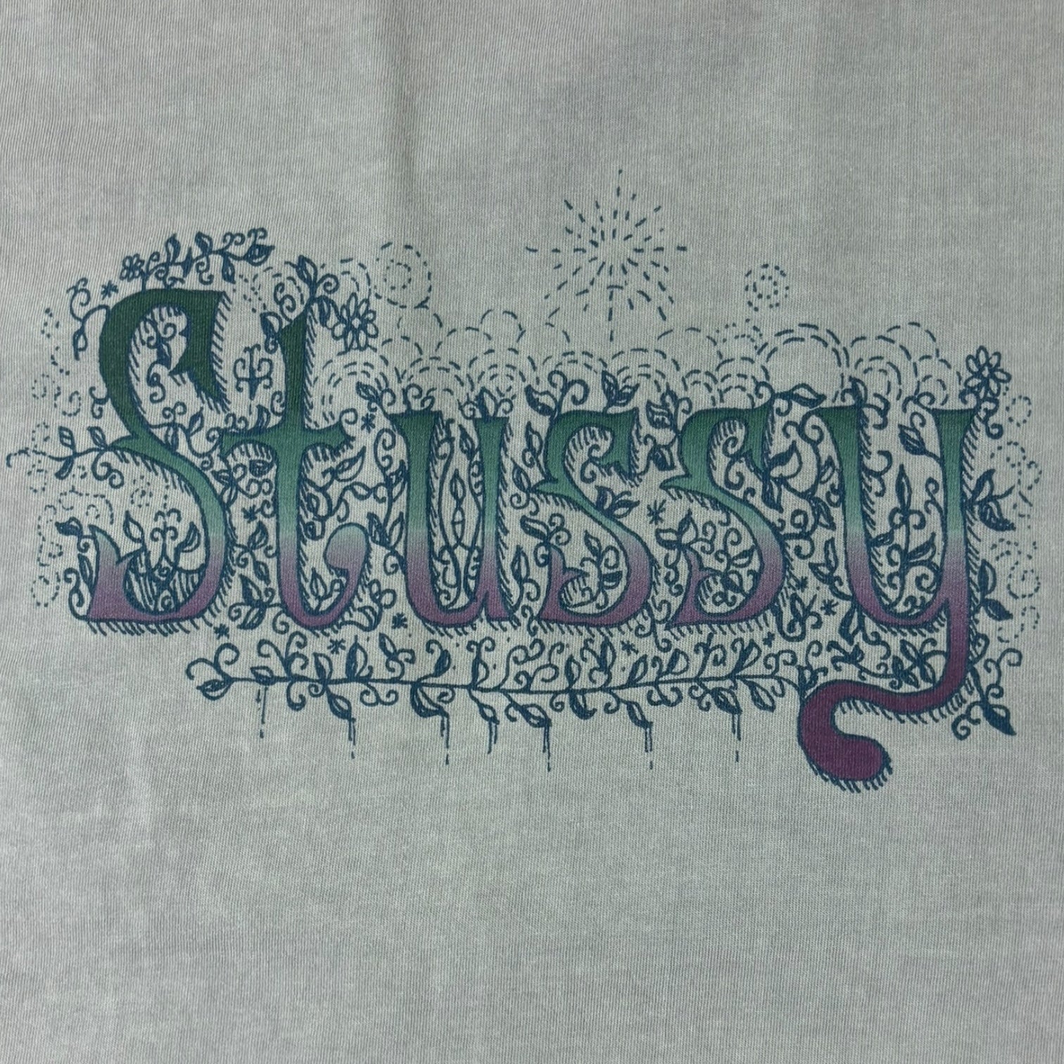 Vintage Stussy Floral Doodle Logo Tee Grey