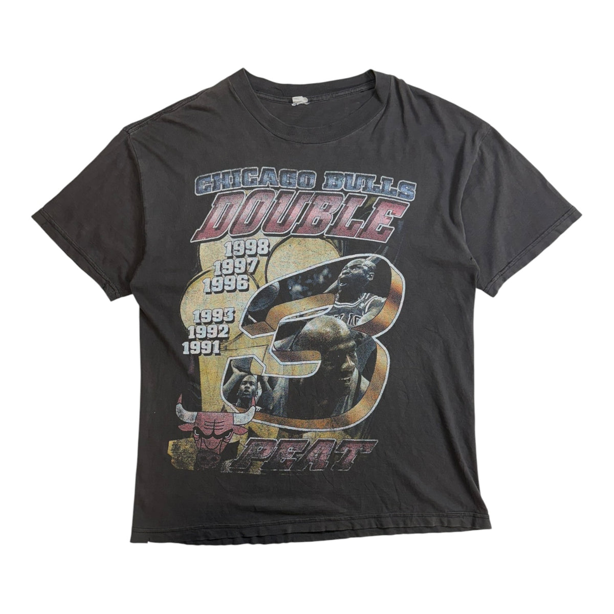 1998 Chicago Bulls “Double 3-Peat” Rap T-Shirt Black