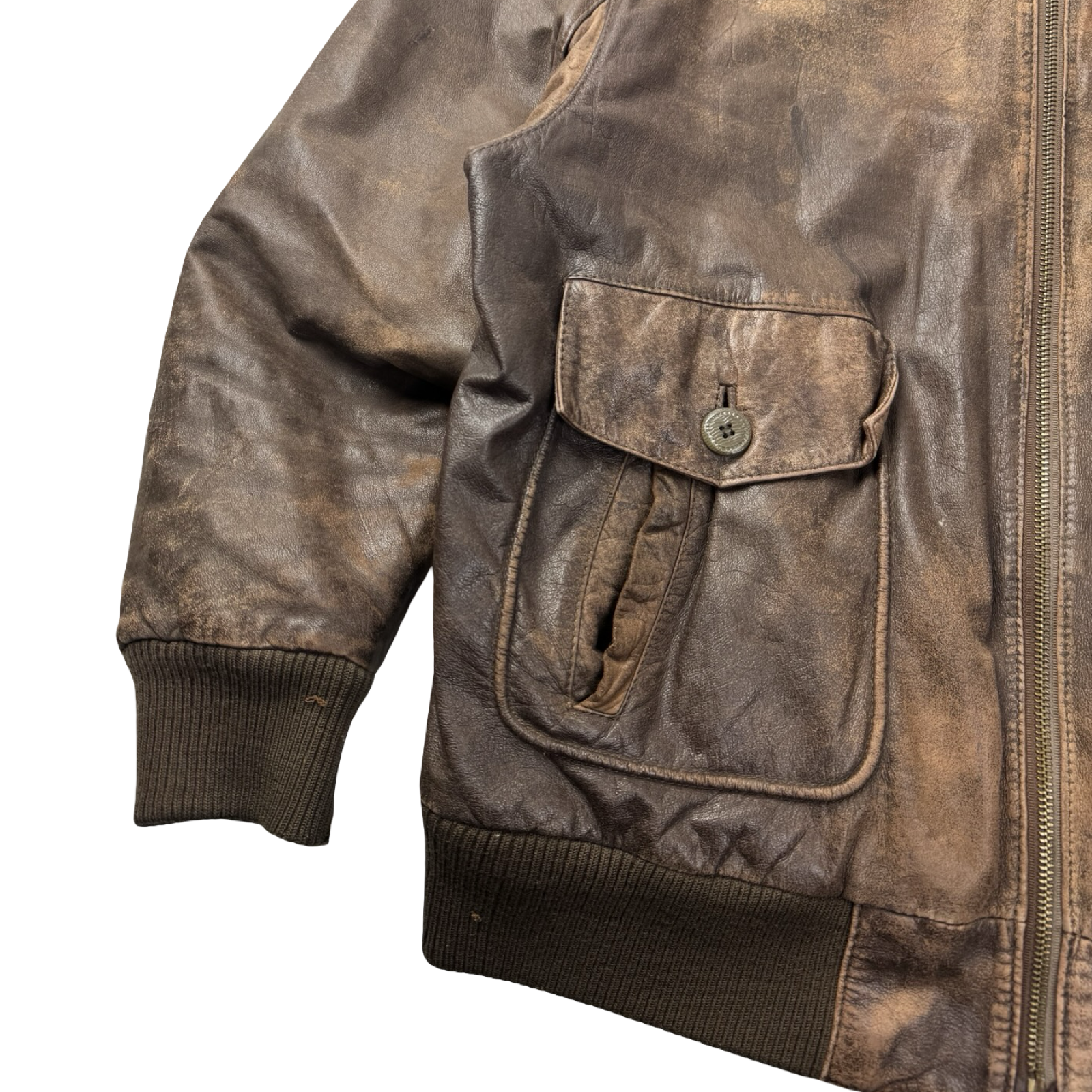Vintage Faded Brown Quilt Lined Leather Bomber Jacket