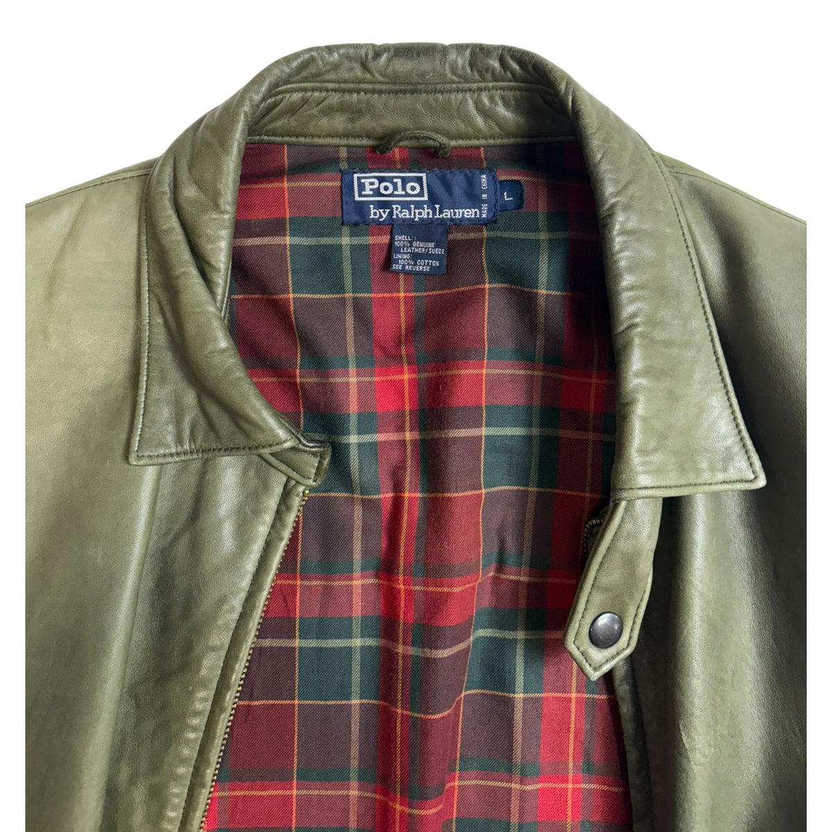 Vintage Polo Ralph Lauren Lined Harrington Leather Jacket Green
