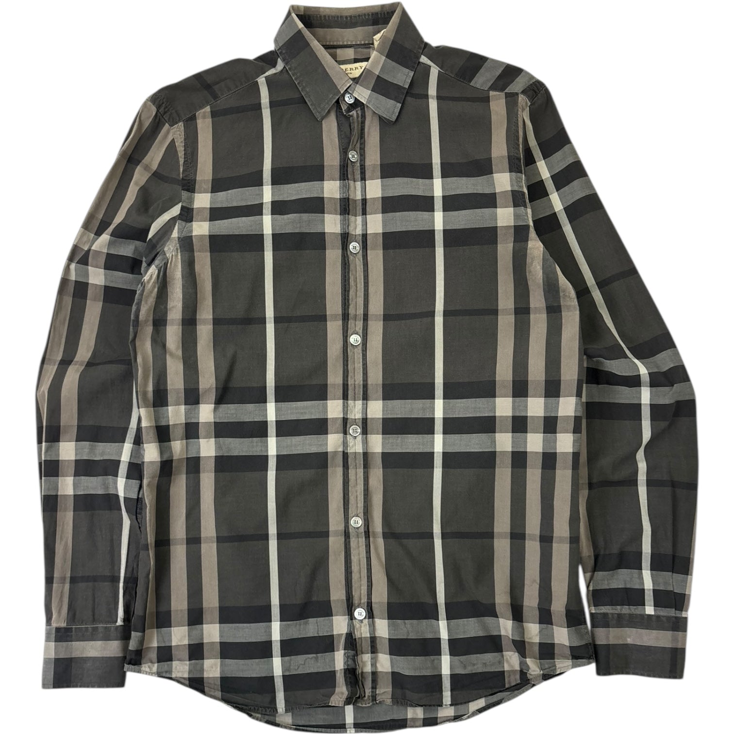 Burberry Check Button-Up Shirt Dark Grey