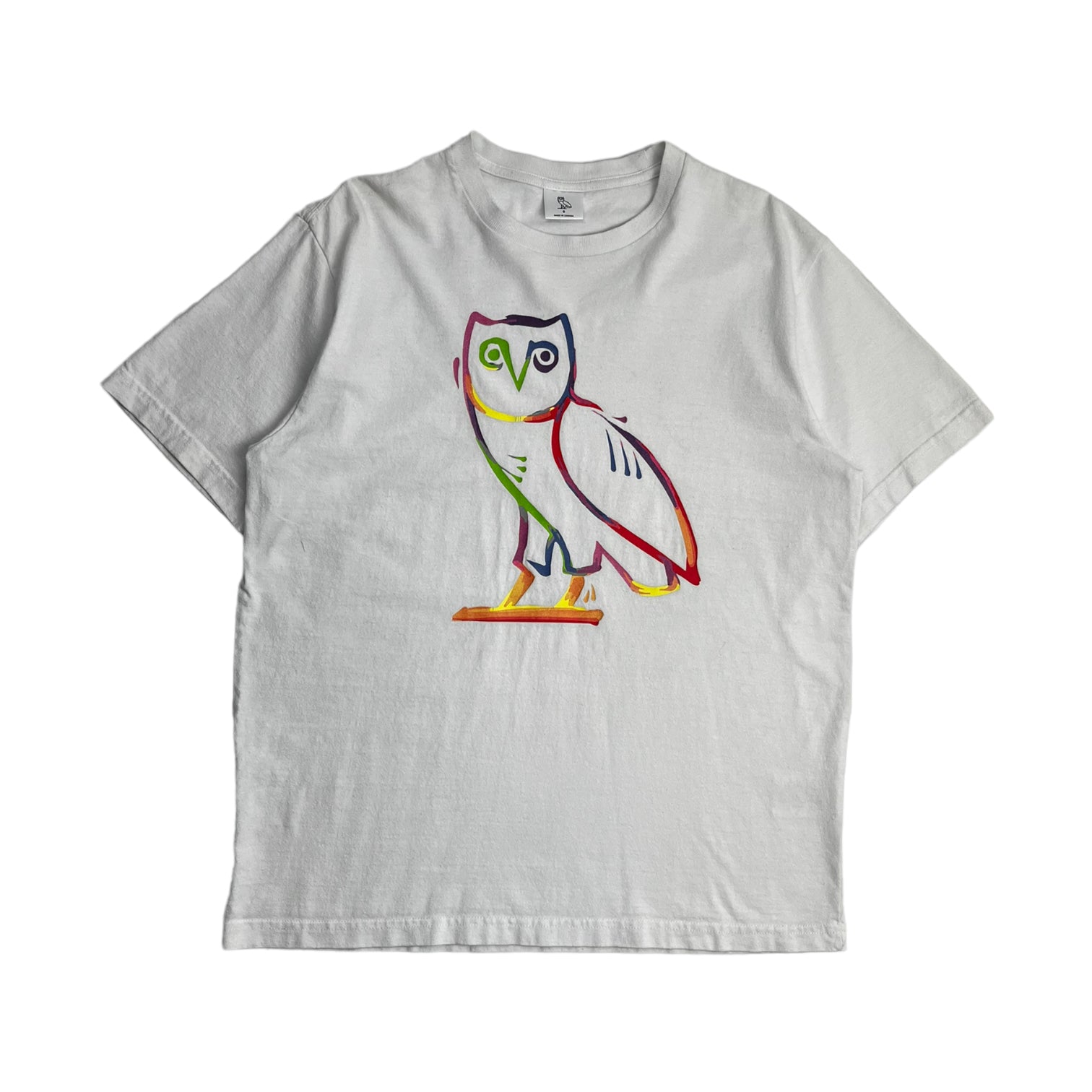 OVO Gradient Colour Large Logo Owl Tee White