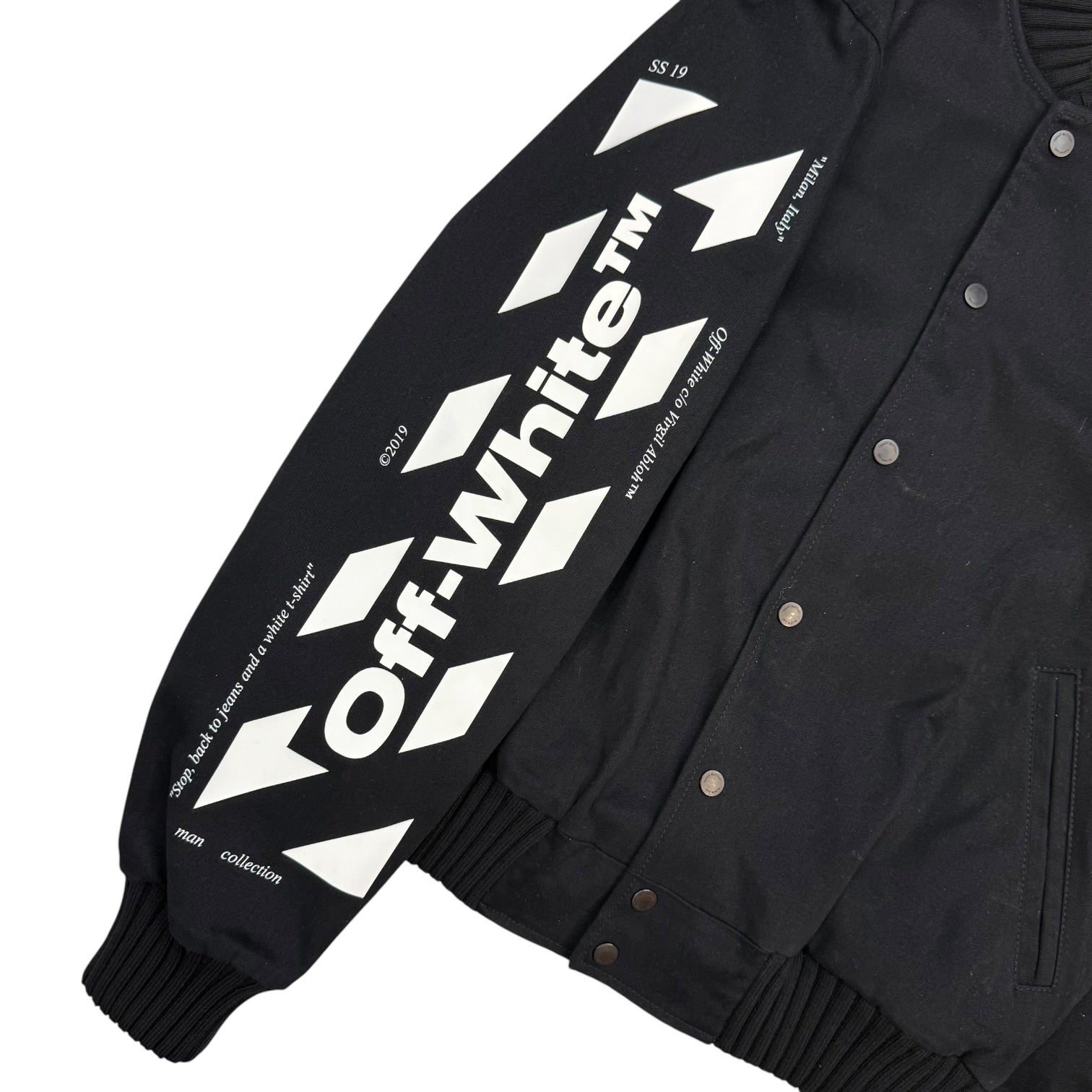 Off-White Black Diagonal Stripe Varsity Jacket