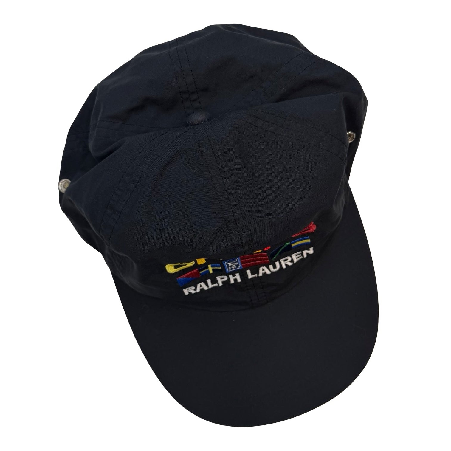 Vintage Chaps Ralph Lauren Flag Drawstring Hat Black