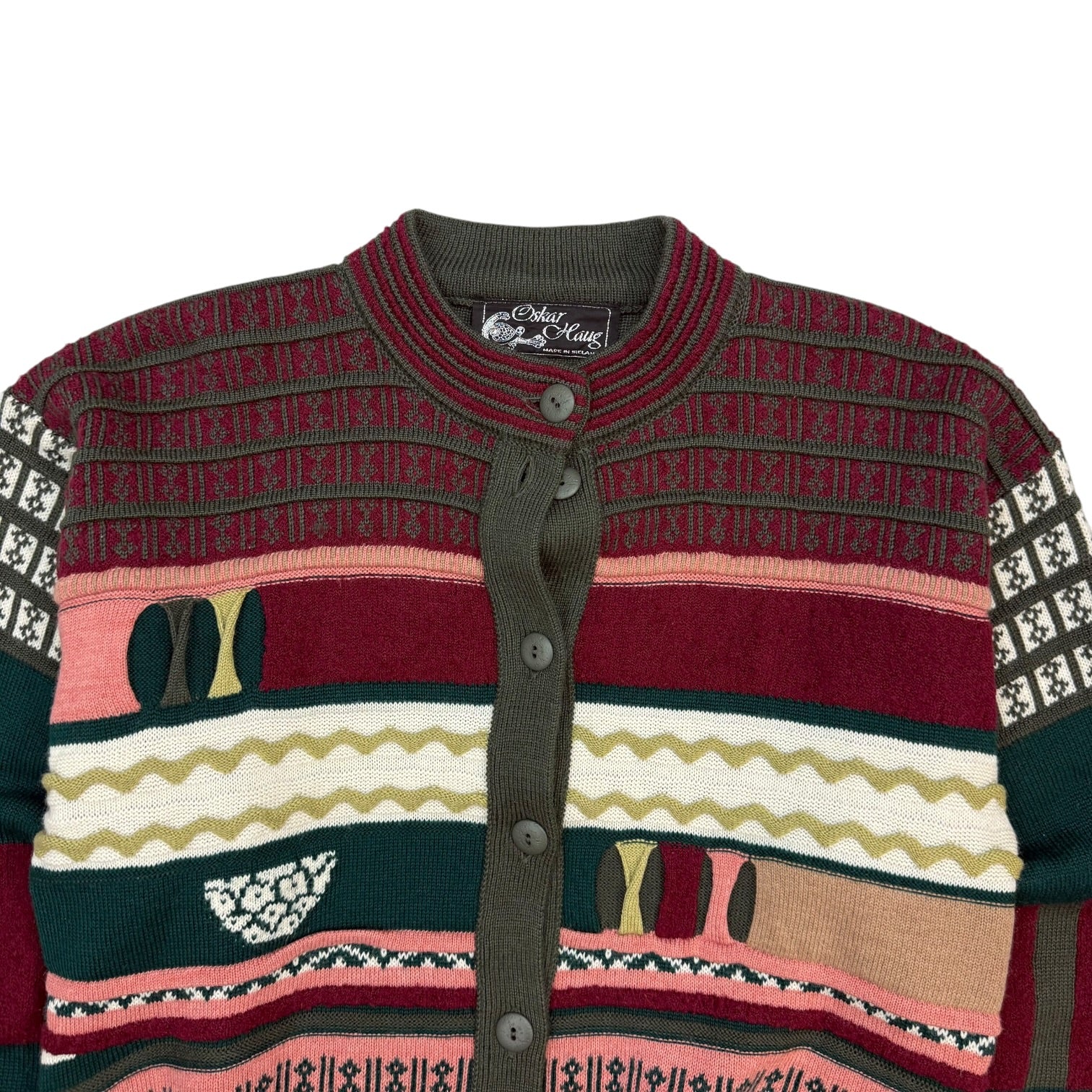 Vintage Oskar Hang Knit Cardigan Red/Pink/Green