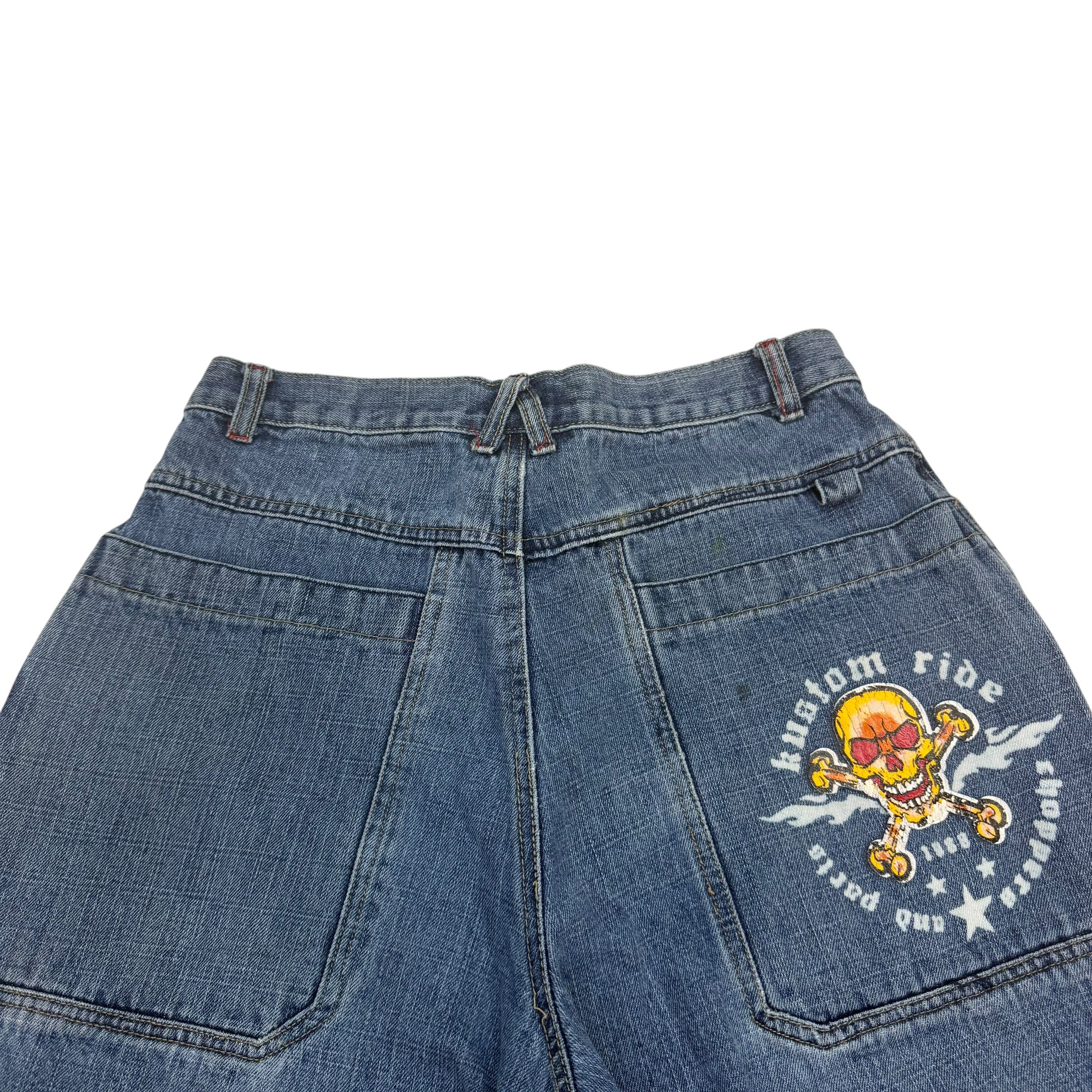 Vintage Extreme Zone Embroidered  Wide Leg Baggy Jeans Blue