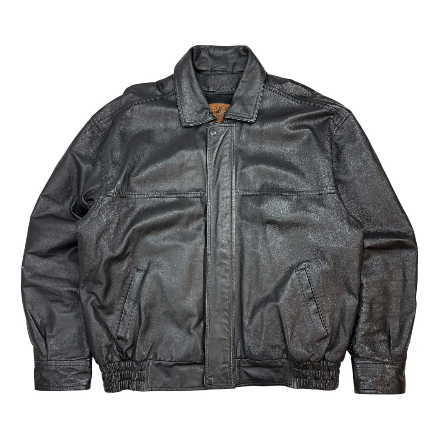 Vintage Leather Bomber Jacket Black