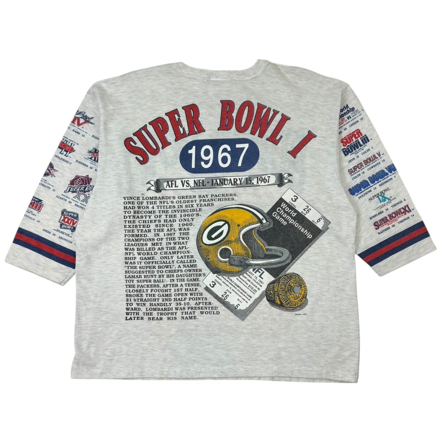 Vintage 1991 Super Bowl XXV Silver Anniversary 3/4 Sleeve T-Shirt Grey