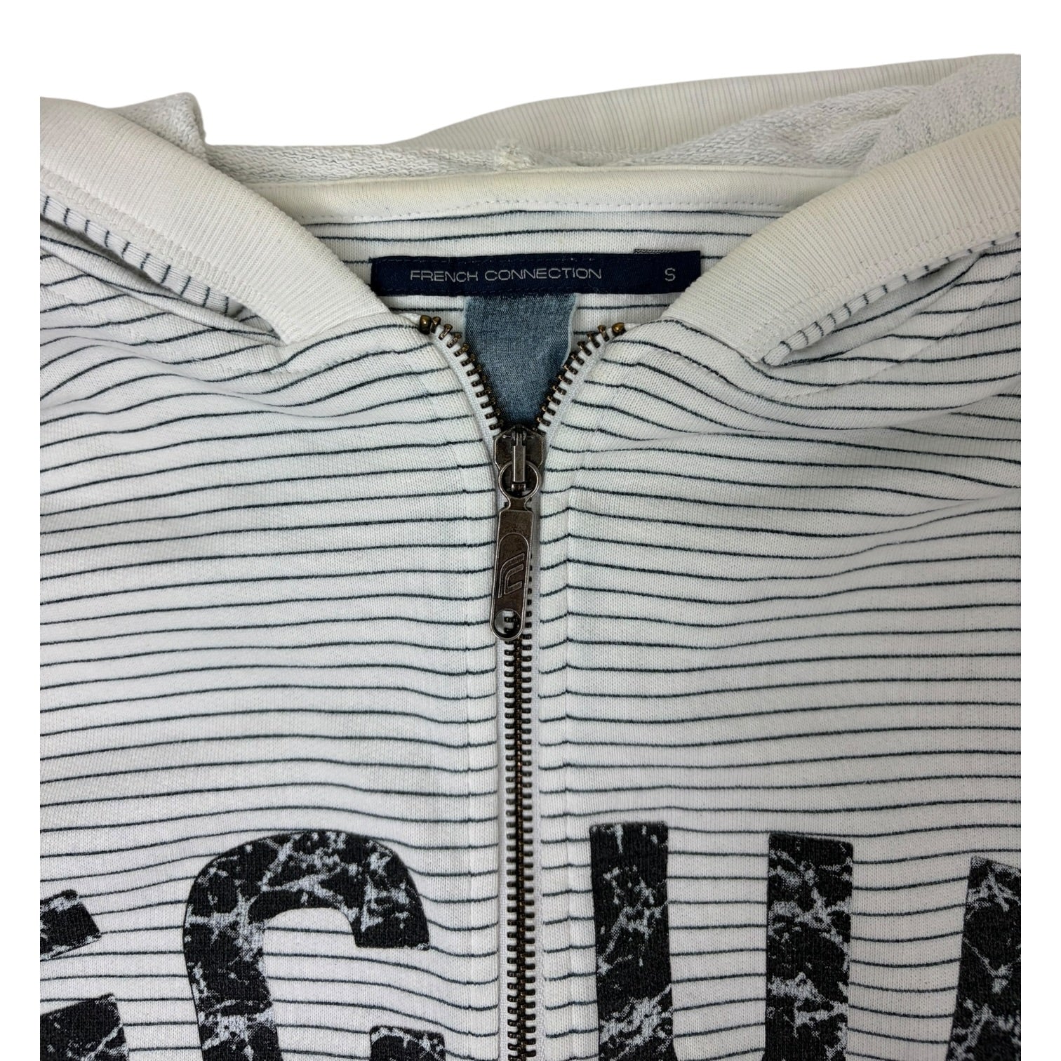 (W) Vintage French Connection FCUK Striped Zip Up Sweatshirt White/Navy