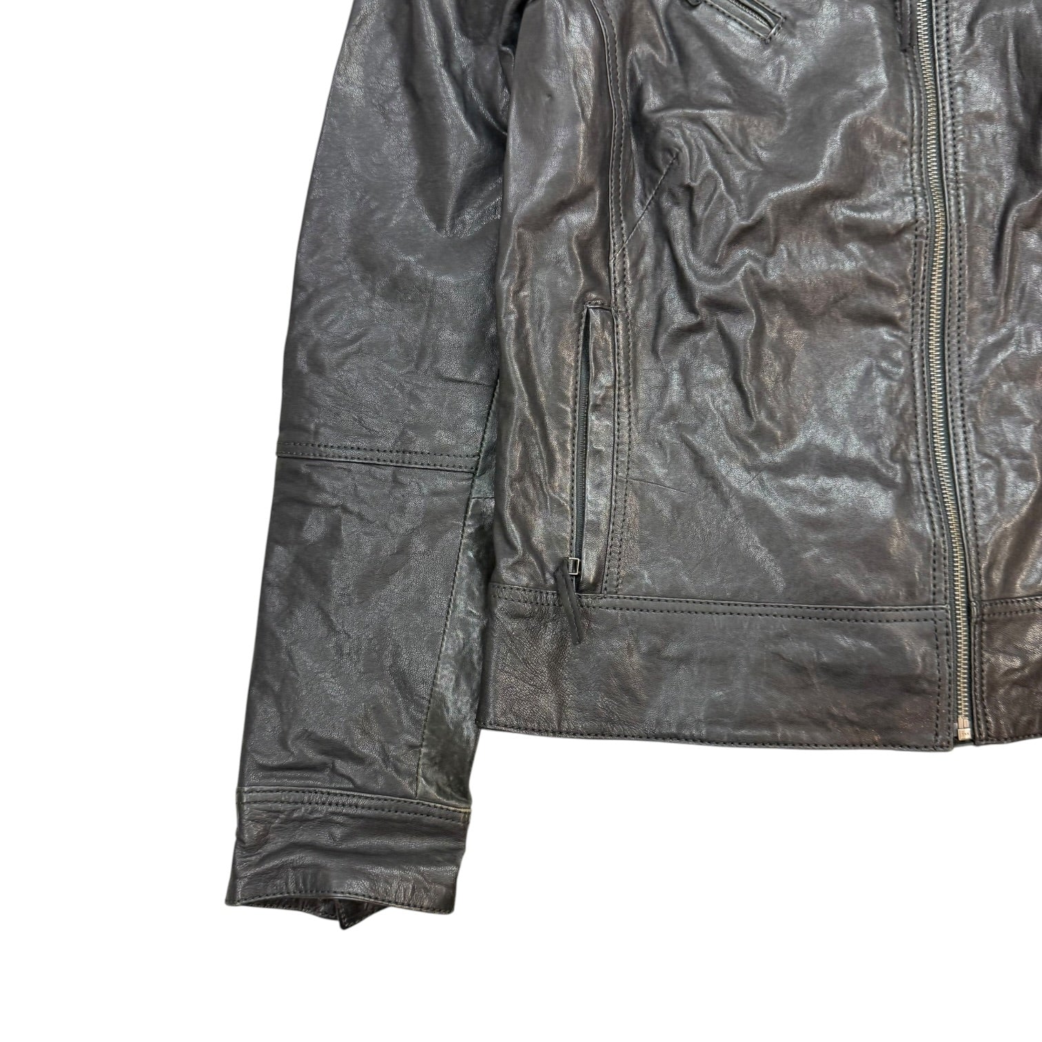 (W) Vintage Danier Leather Asymetric Zip Jacket Black
