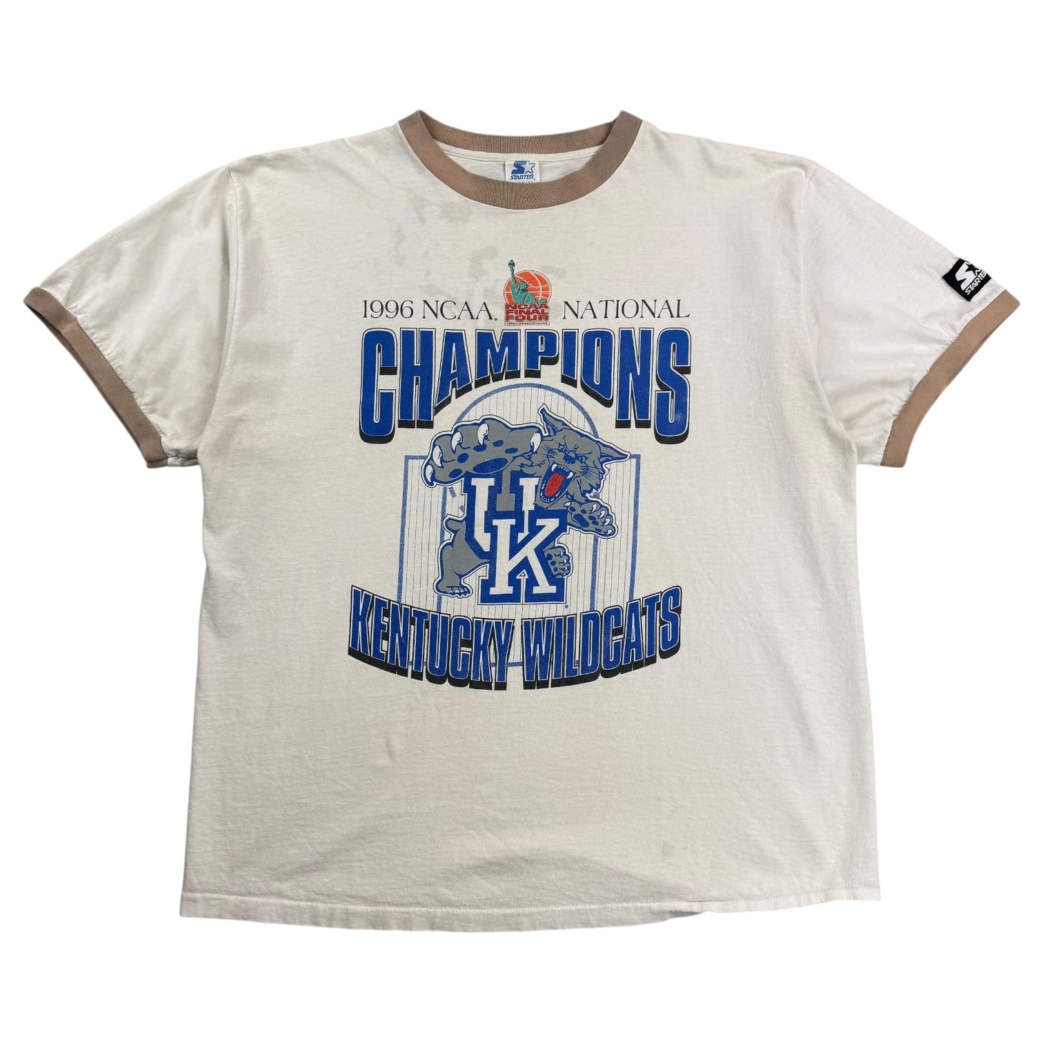 1996 NCAA National Champs Kentucky Wildcats Ringer Tee White