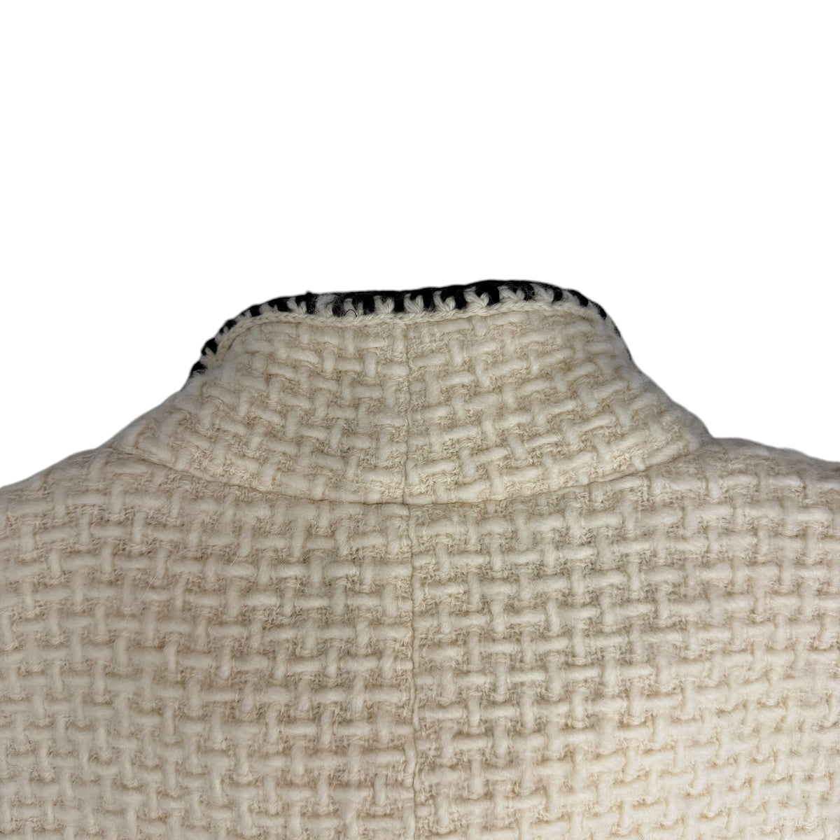 (W) Fall 2000 Chanel Wool Blanket Stitched Zip Up Coat Cream