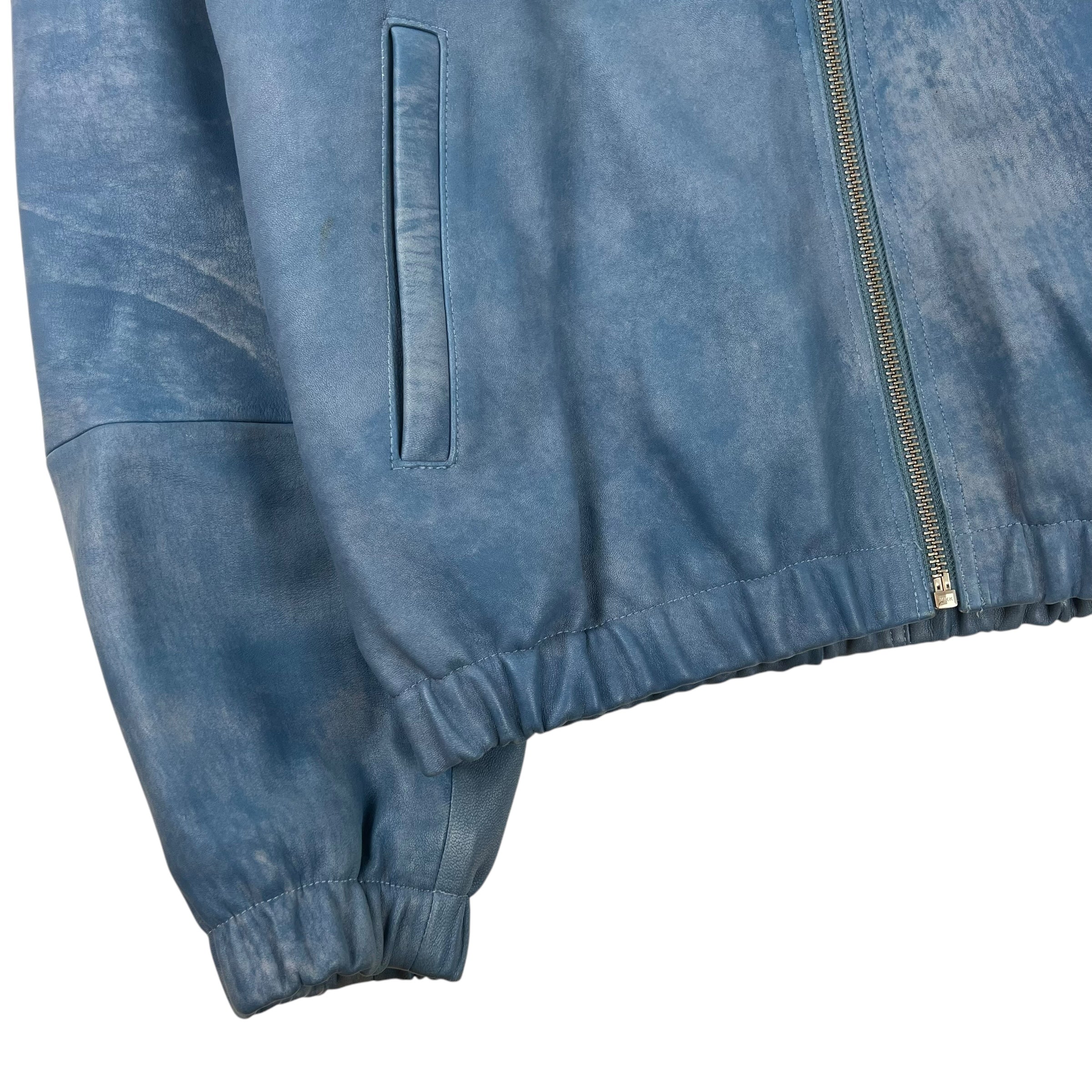 Stussy WorkGear Stonewash Leather Zip-Up Jacket Blue