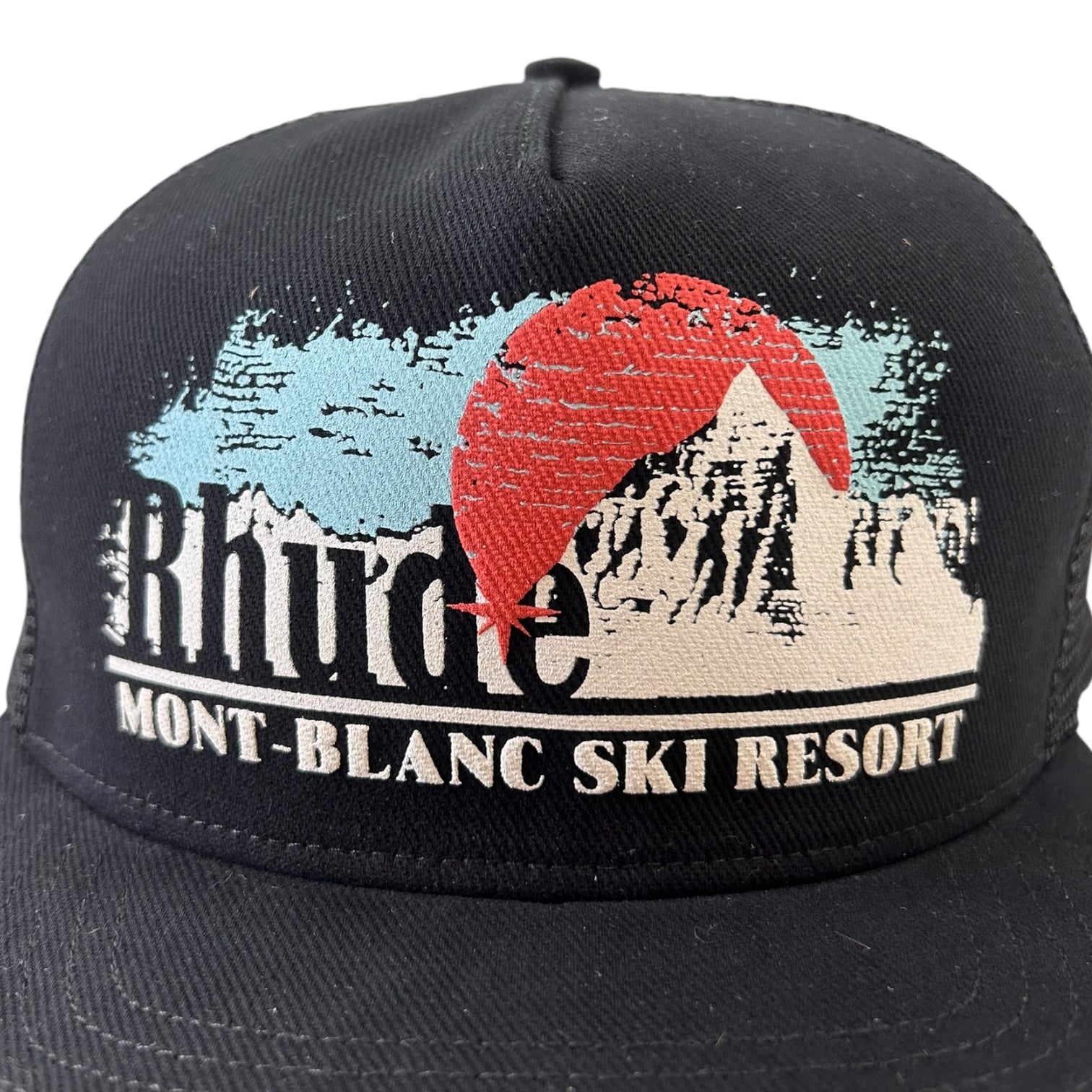 Rhude Mont-Blanc Ski Resort Trucker SnapBack Hat Black