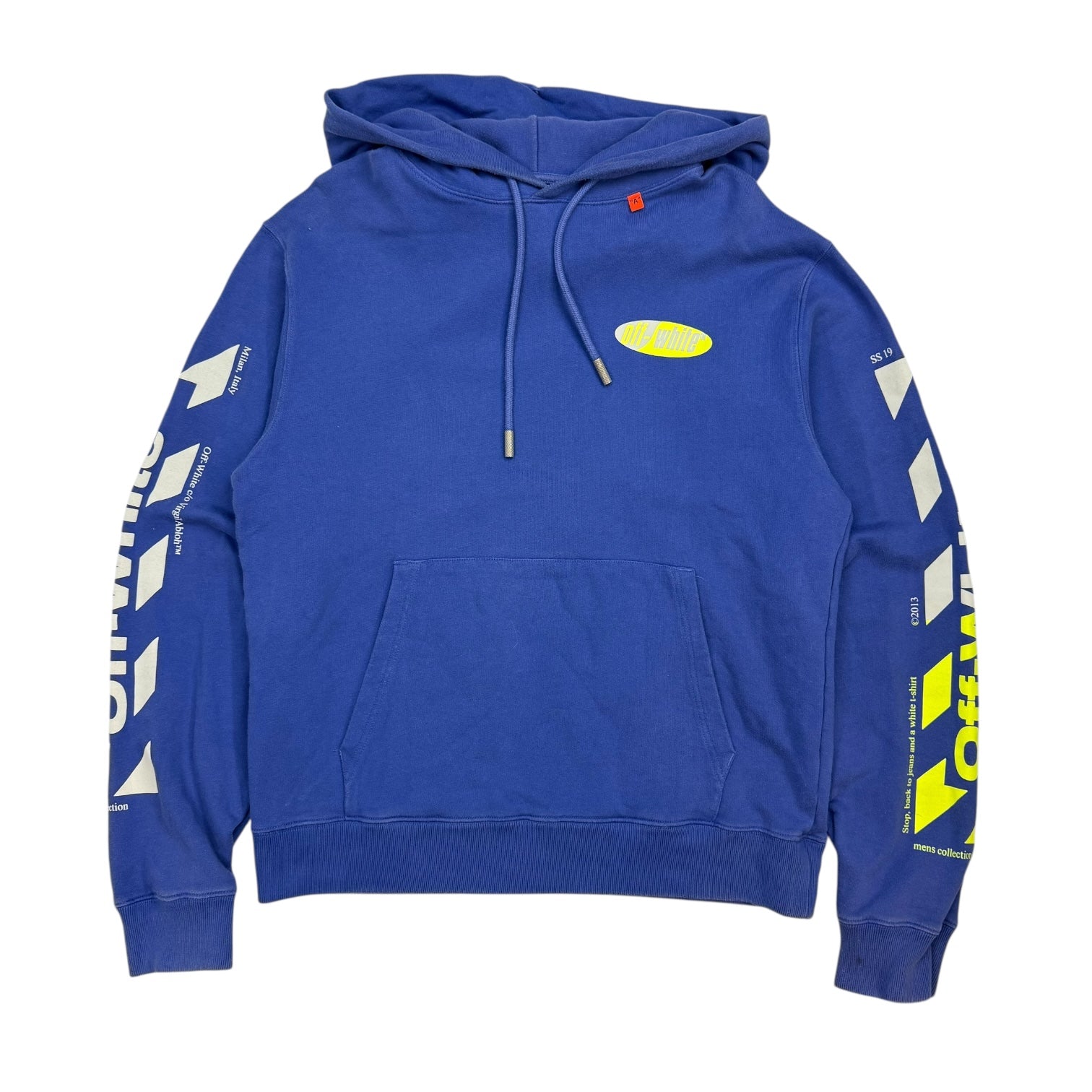 Off-White Diagonal Split Logo Hoodie Blue