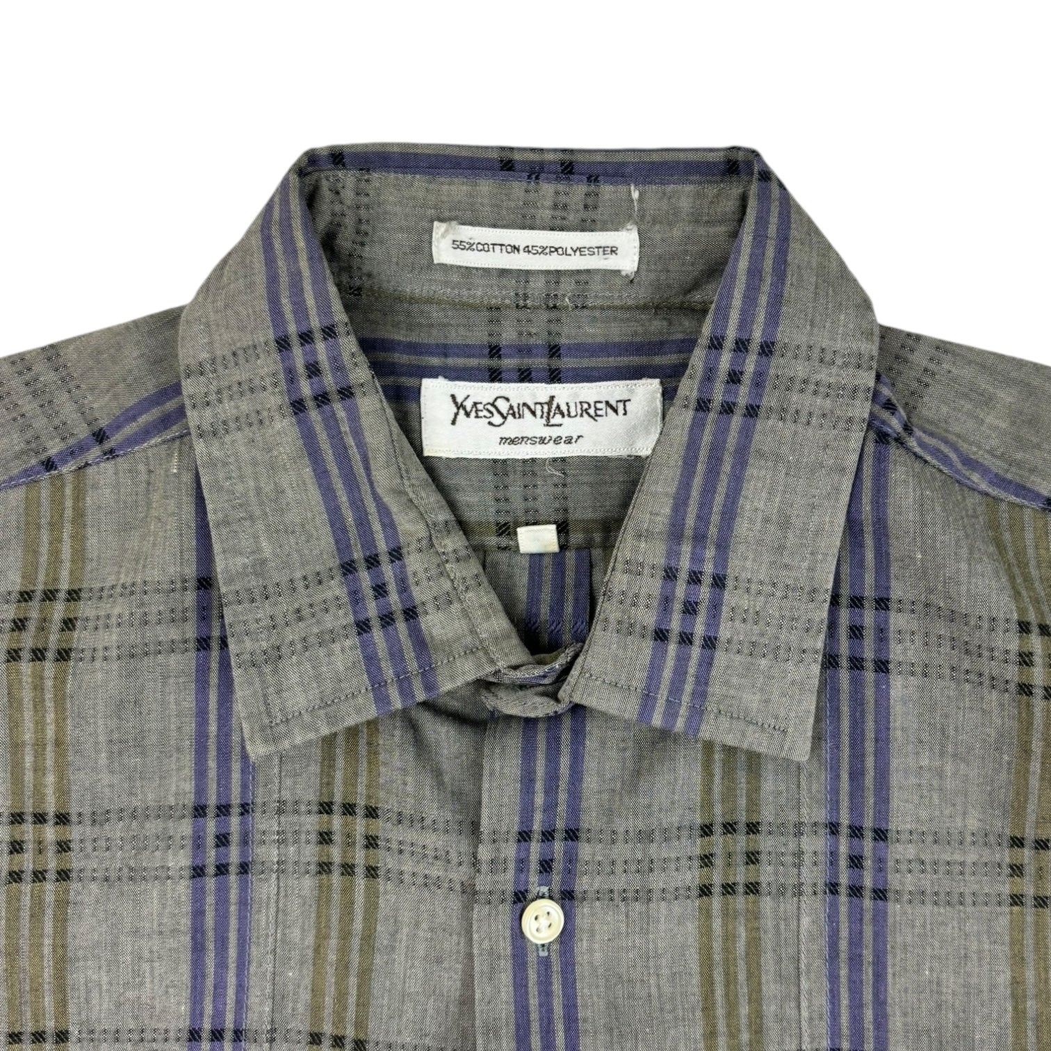 Vintage YSL Checkered Button-Up T-Shirt Grey