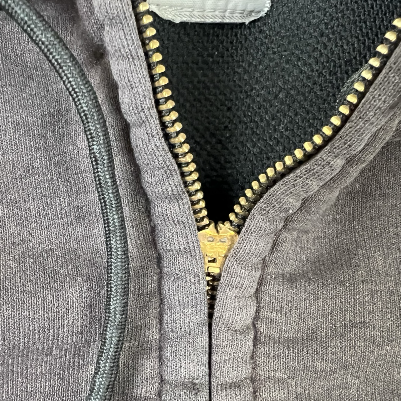 Vintage Carhartt Faded Charcoal White Paint Sleeve Zip-Up Hooded Sweatshirt