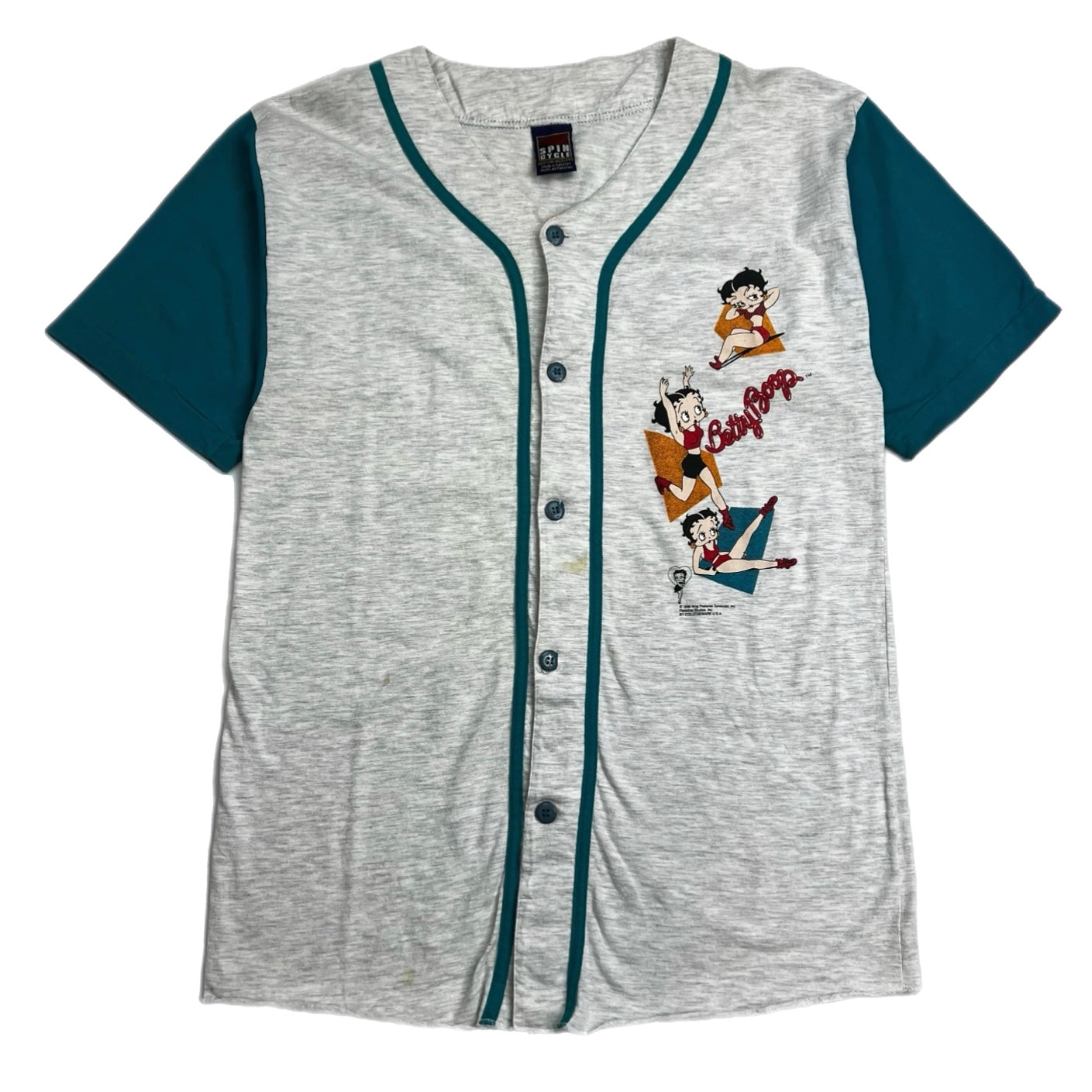 1996 Betty Boop Baseball Jersey Heather Grey/Teal