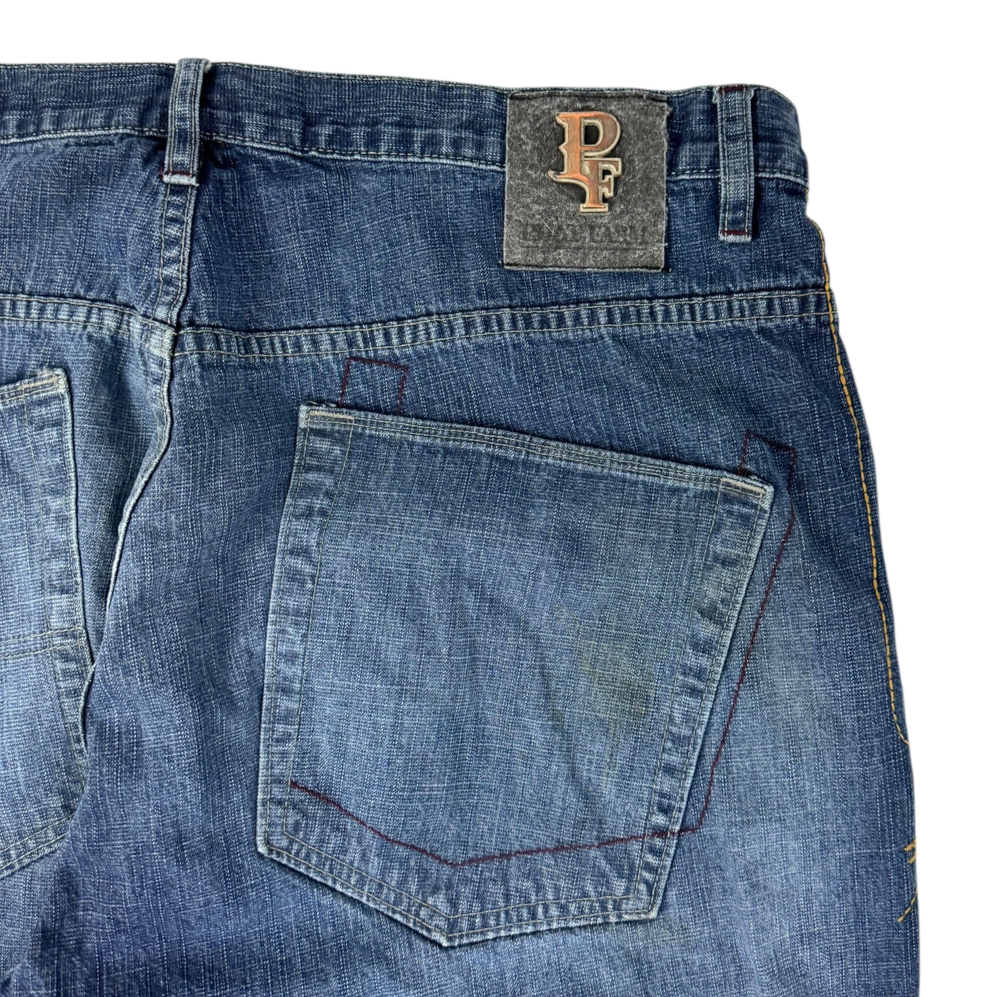 Y2K Phat Farm Leather Patch Dark Wash Denim Pants