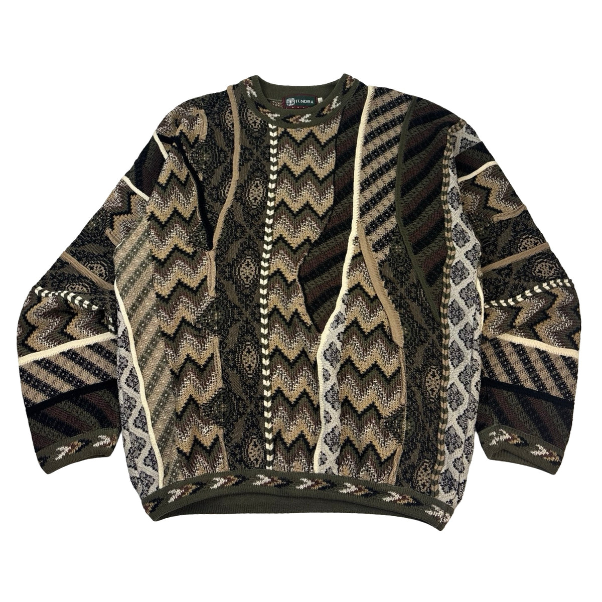 Vintage Tundra 3D Knit Sweater Abstract Brown