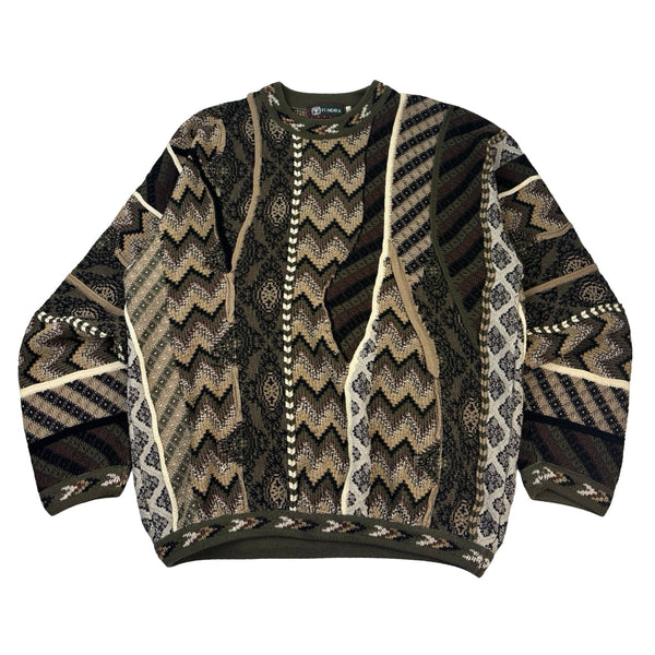 Vintage Tundra 3D Knit Sweater Abstract Brown