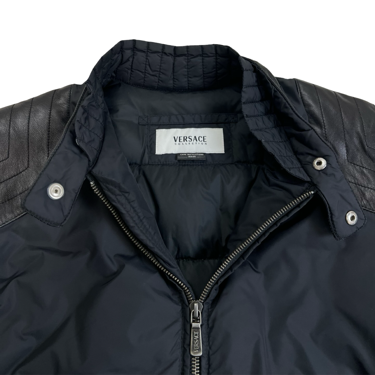 Vintage Versace Quikted Down Leather Inserts Puffer Jacket