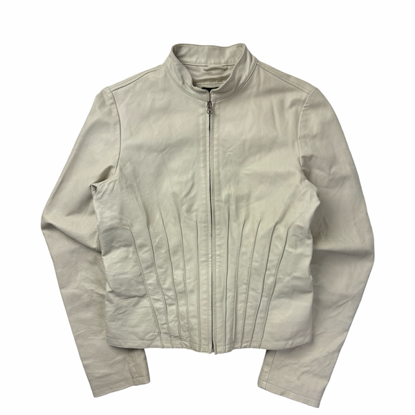 (W) Vintage Le Chateaux Ribbed White Leather Jacket