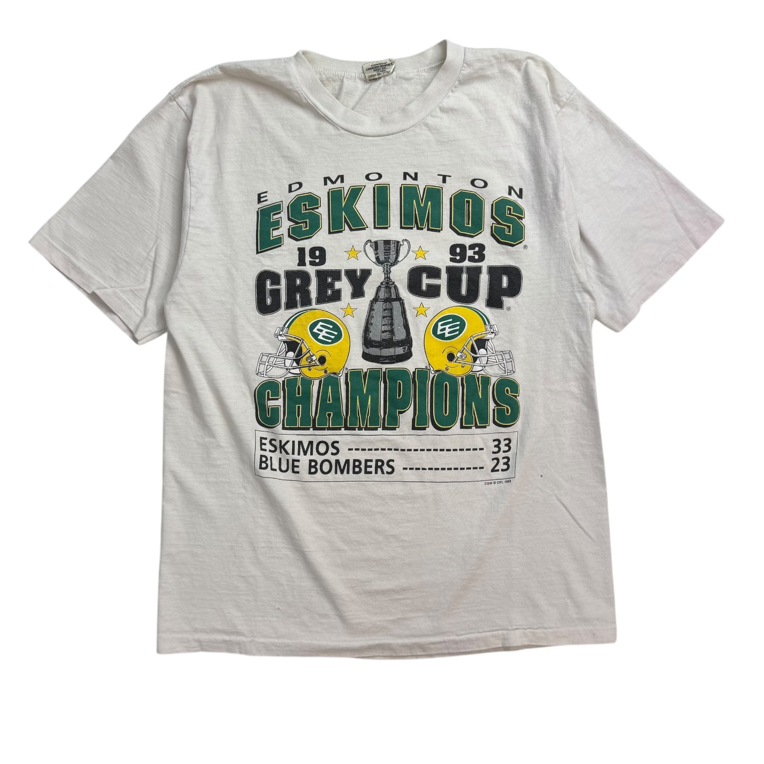 1993 Edmonton Eskimos Grey Cup Champion Tee White