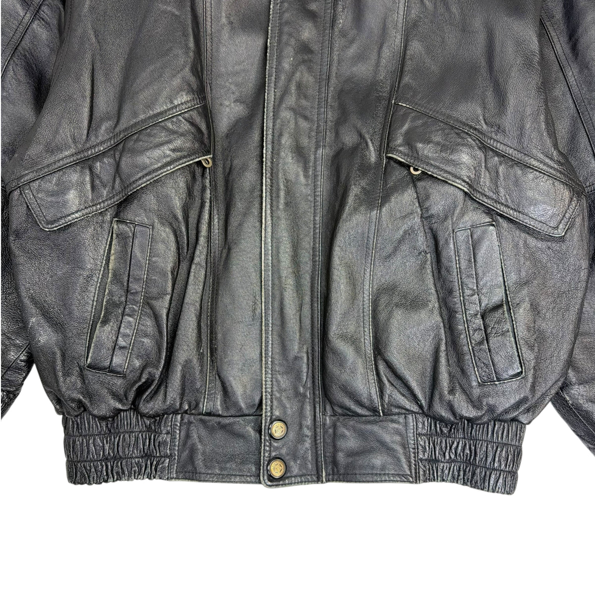 Vintage Leather Bomber Jacket Black