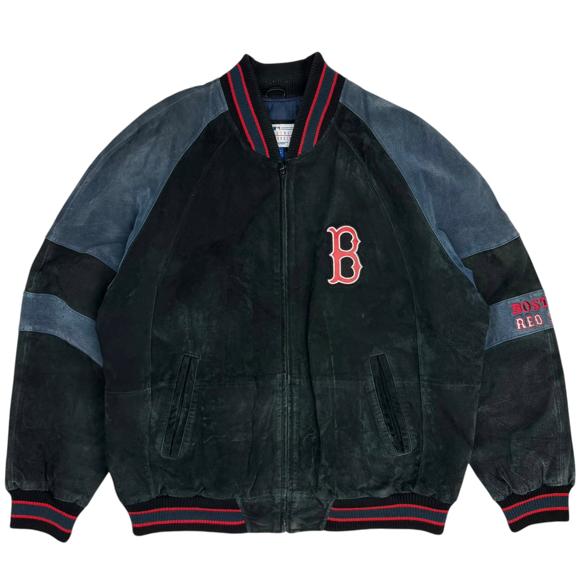 Vintage Boston Red Sox Suede Leather Bomber Jacket Black