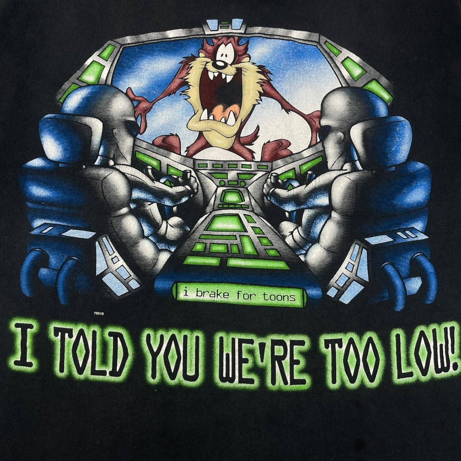 Vintage Taz ‘I Brake For Toons’ T-Shirt   Faded Black