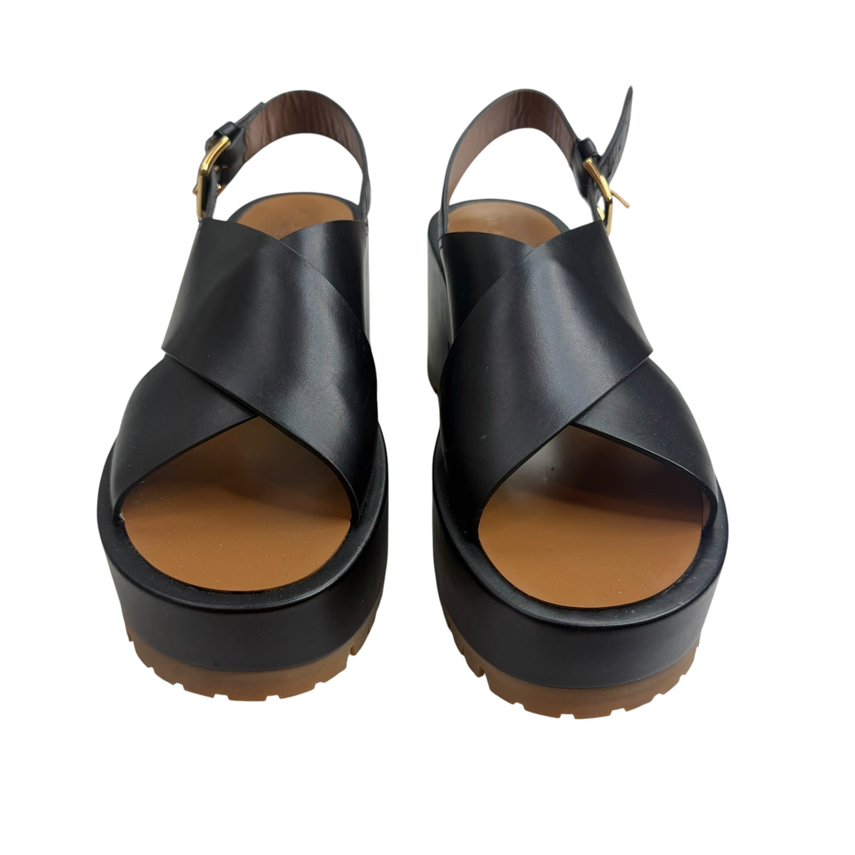 (W) Marni Platform Cross-Strap Sandal Black/Brown (Used)