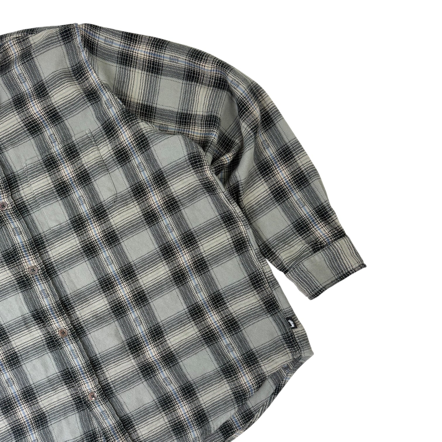 Stussy Motif Plaid Long Sleeve Button Up Shirt Grey