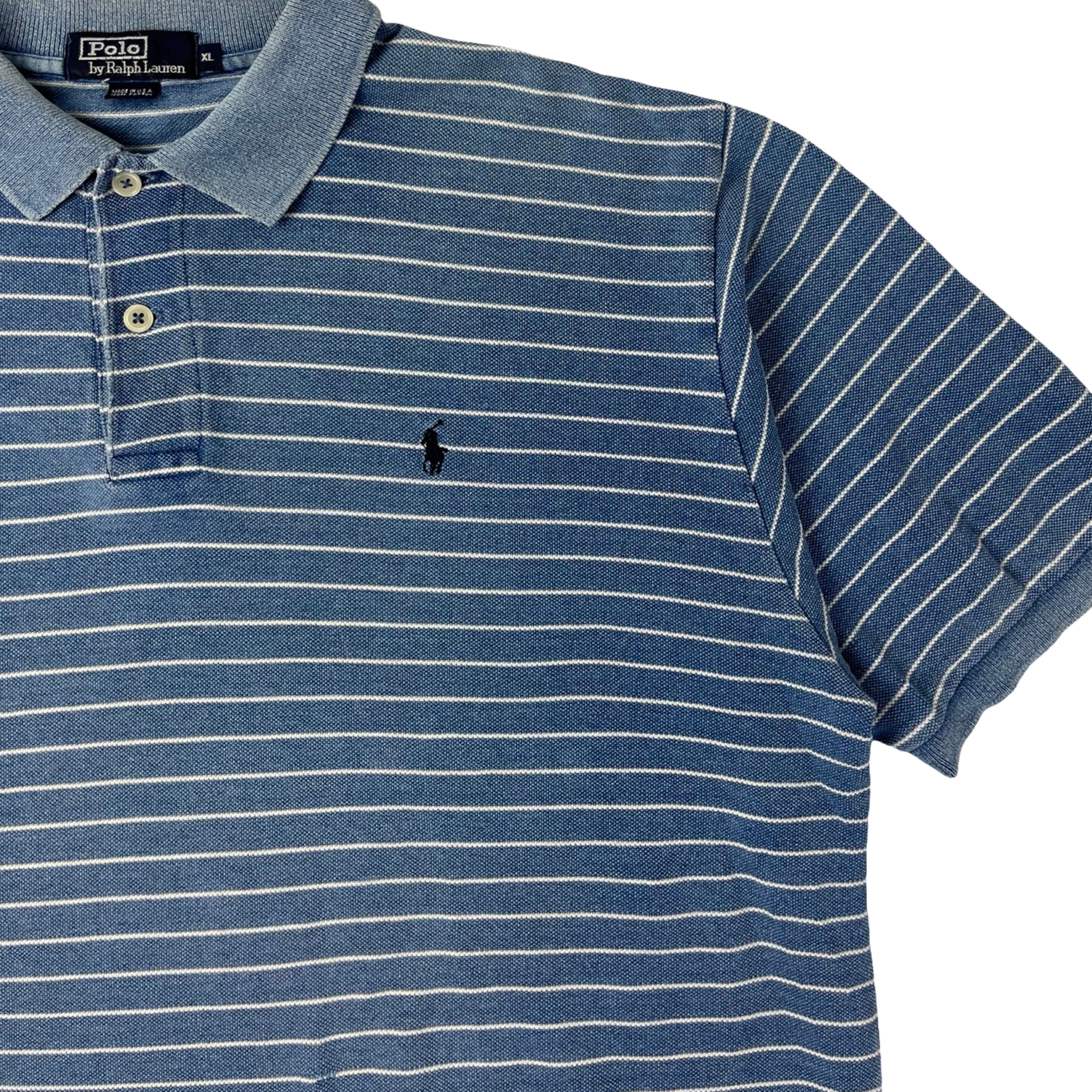 Vintage Polo Ralph Lauren Faded Denim Striped Polo