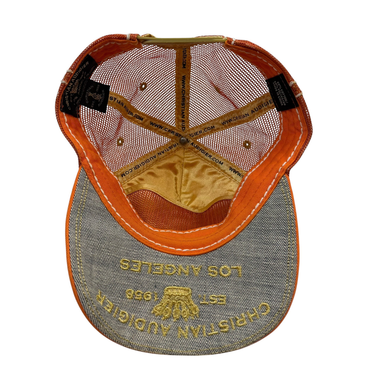 Vintage Christian Audigier Rhinestone Mesh Cap Orange