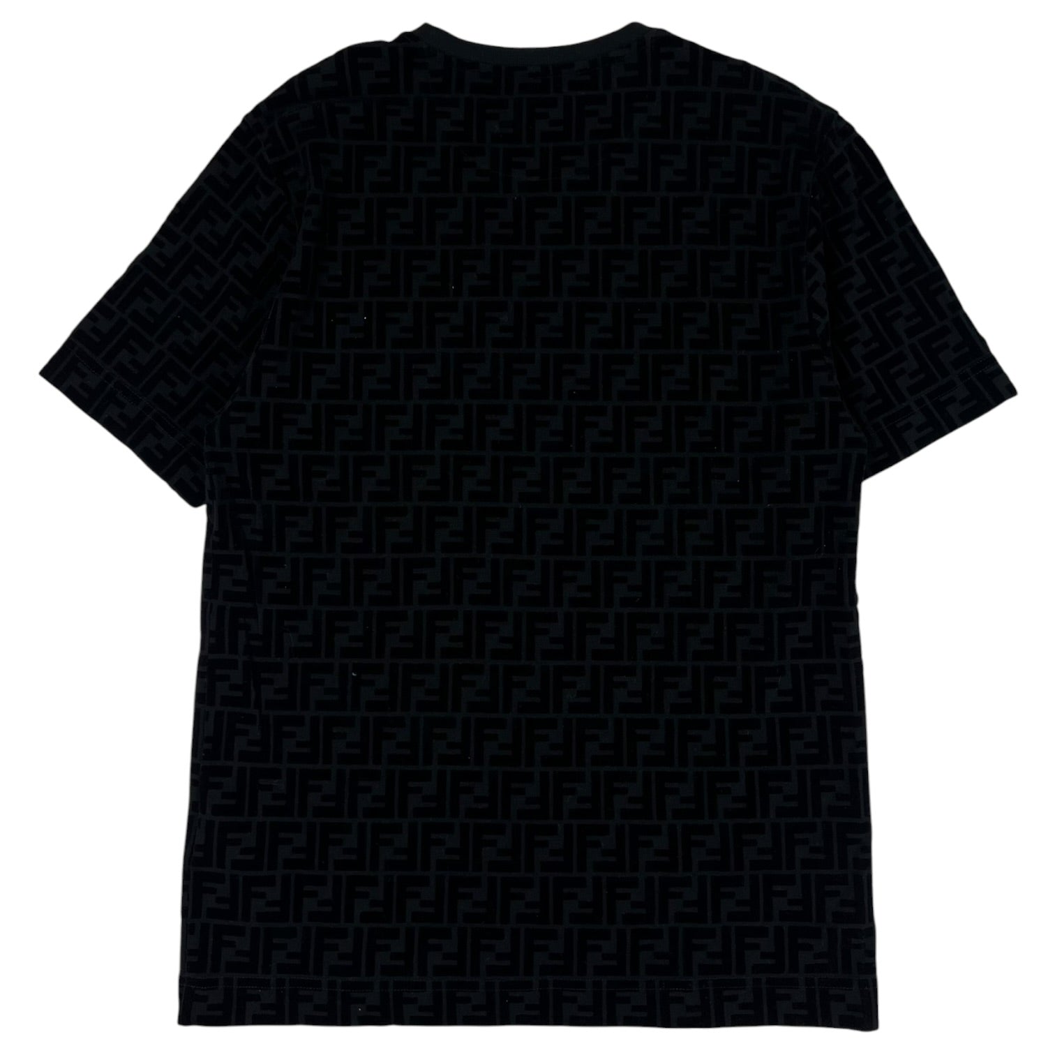 Fendi Short-Sleeve Crewneck T-Shirt Flocked FF Monogram Pattern Black