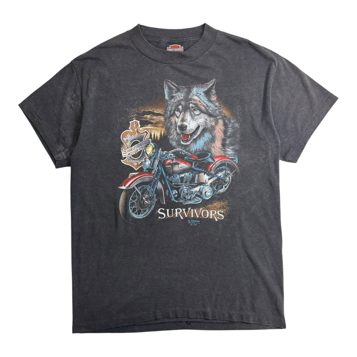 Harley Davidson 1989 3D Emblem Wolf T-Shirt Grey