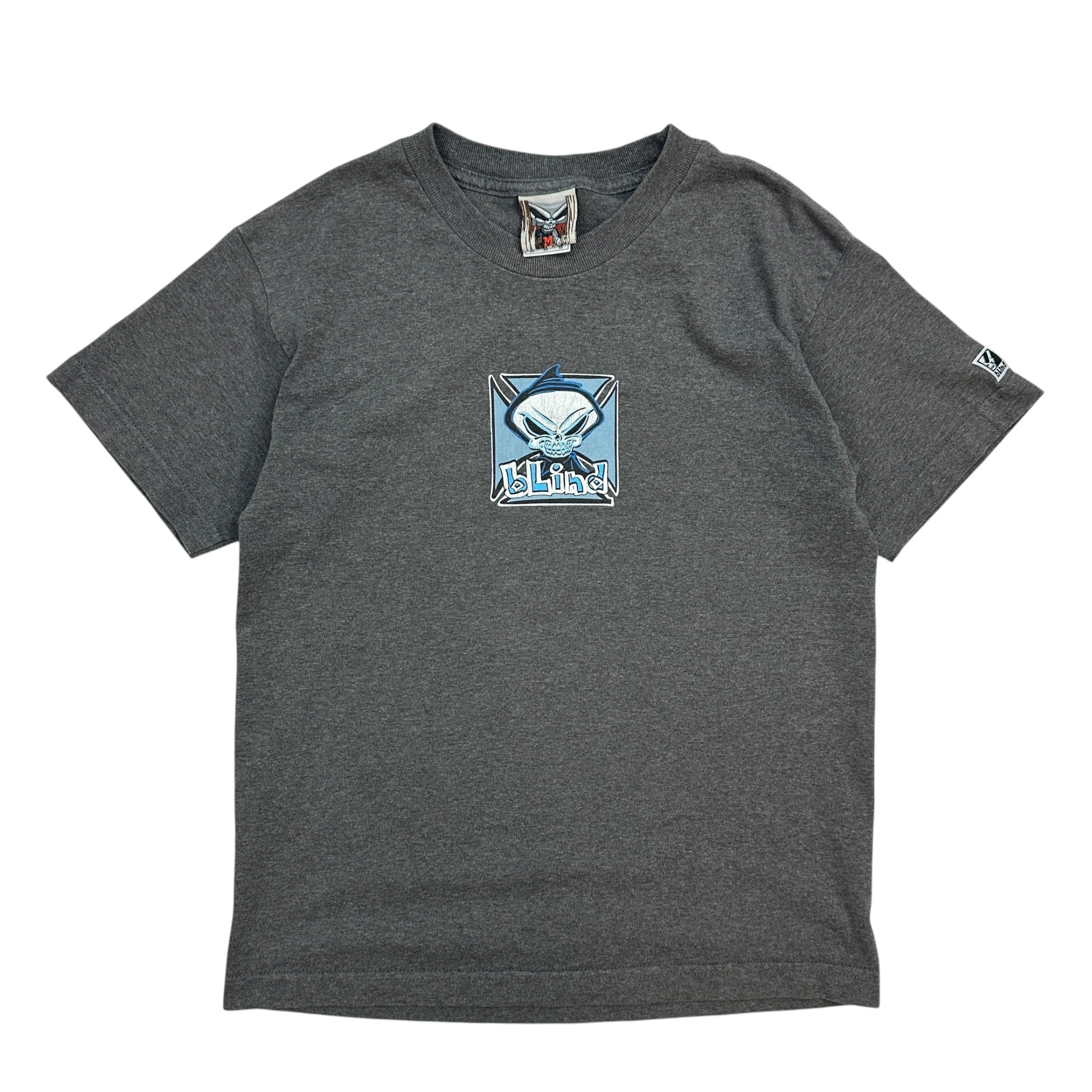 (W) Vintage Y2K Youth Blind Skateboards Logo Tee Grey