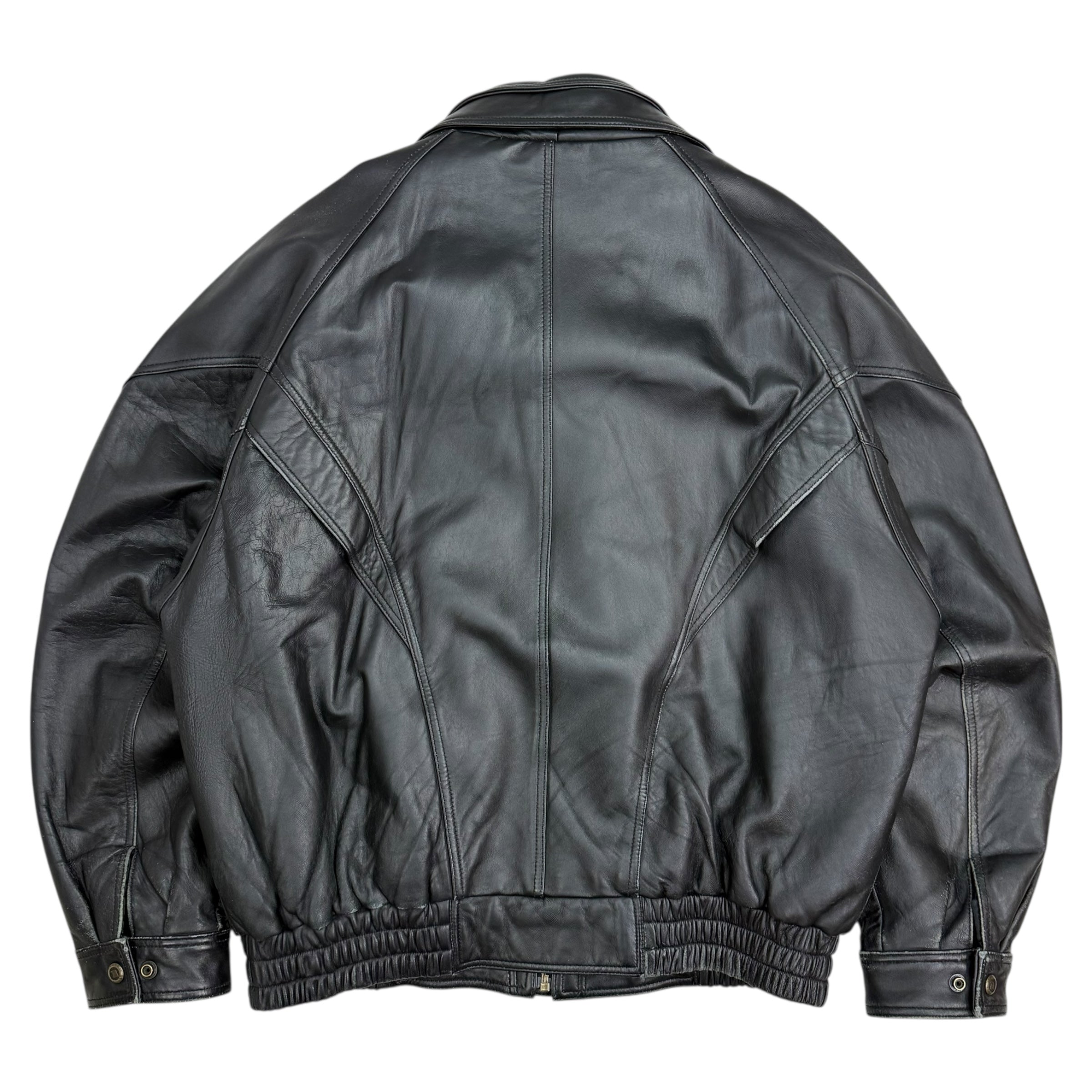 Vintage Double Collar Leather Jacket Black