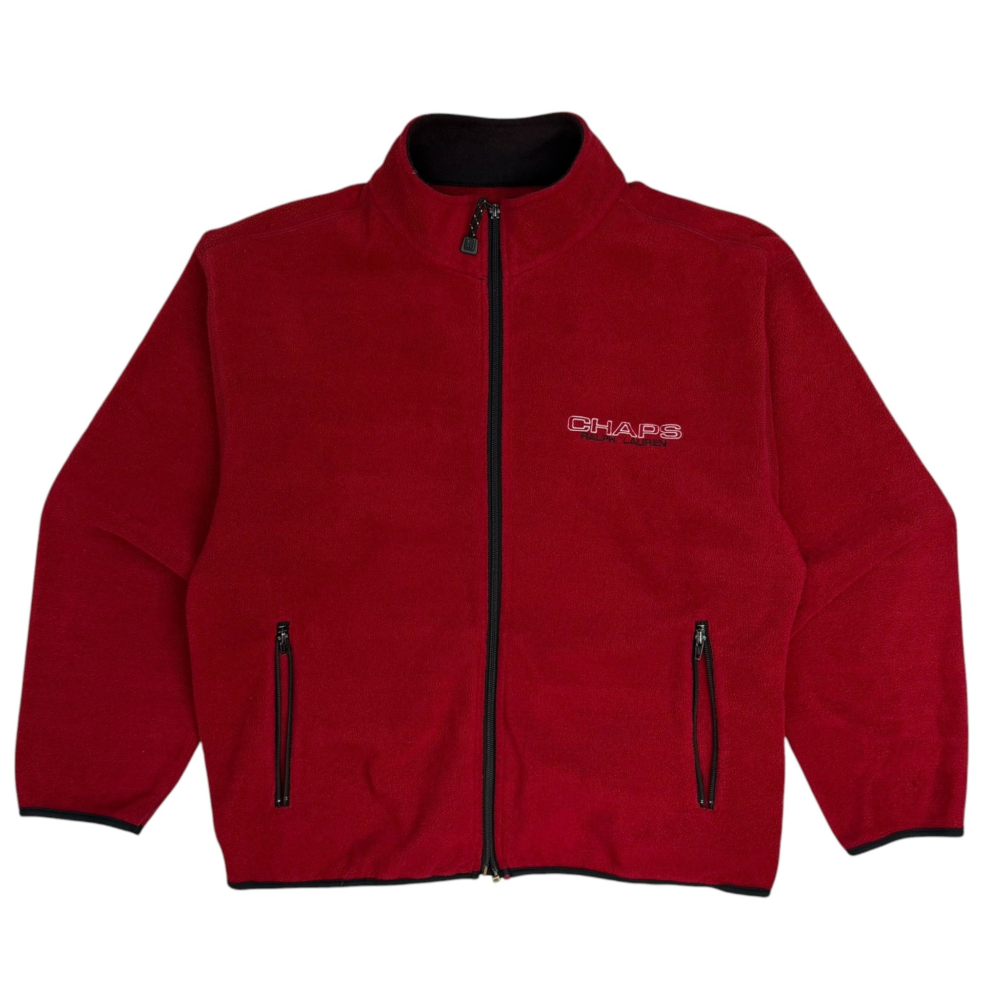 Vintage Chaps Ralph Lauren Fleece Zip Up Sweater Red