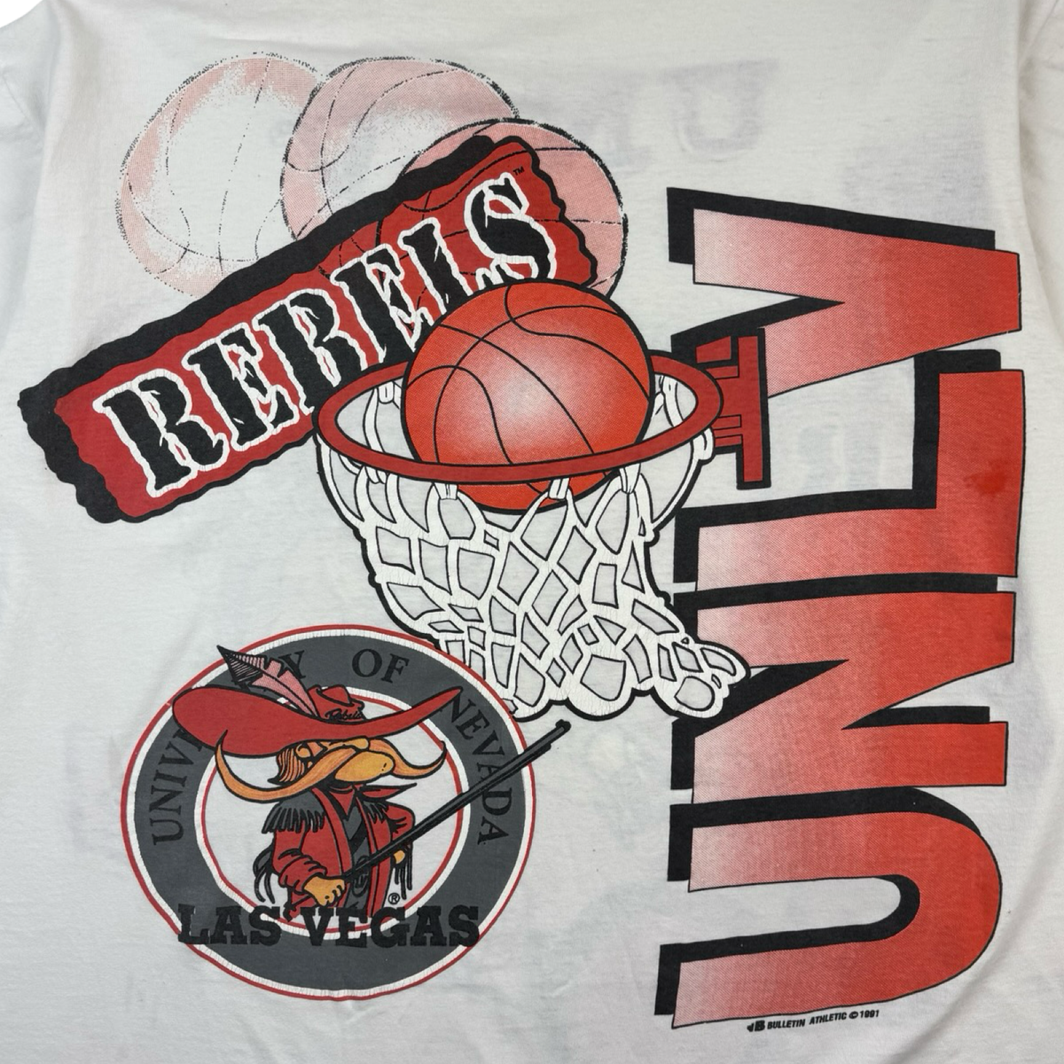 1991 UNLV Runnin’ Rebels Slam Dunk Bulletin Basketball T-Shirt